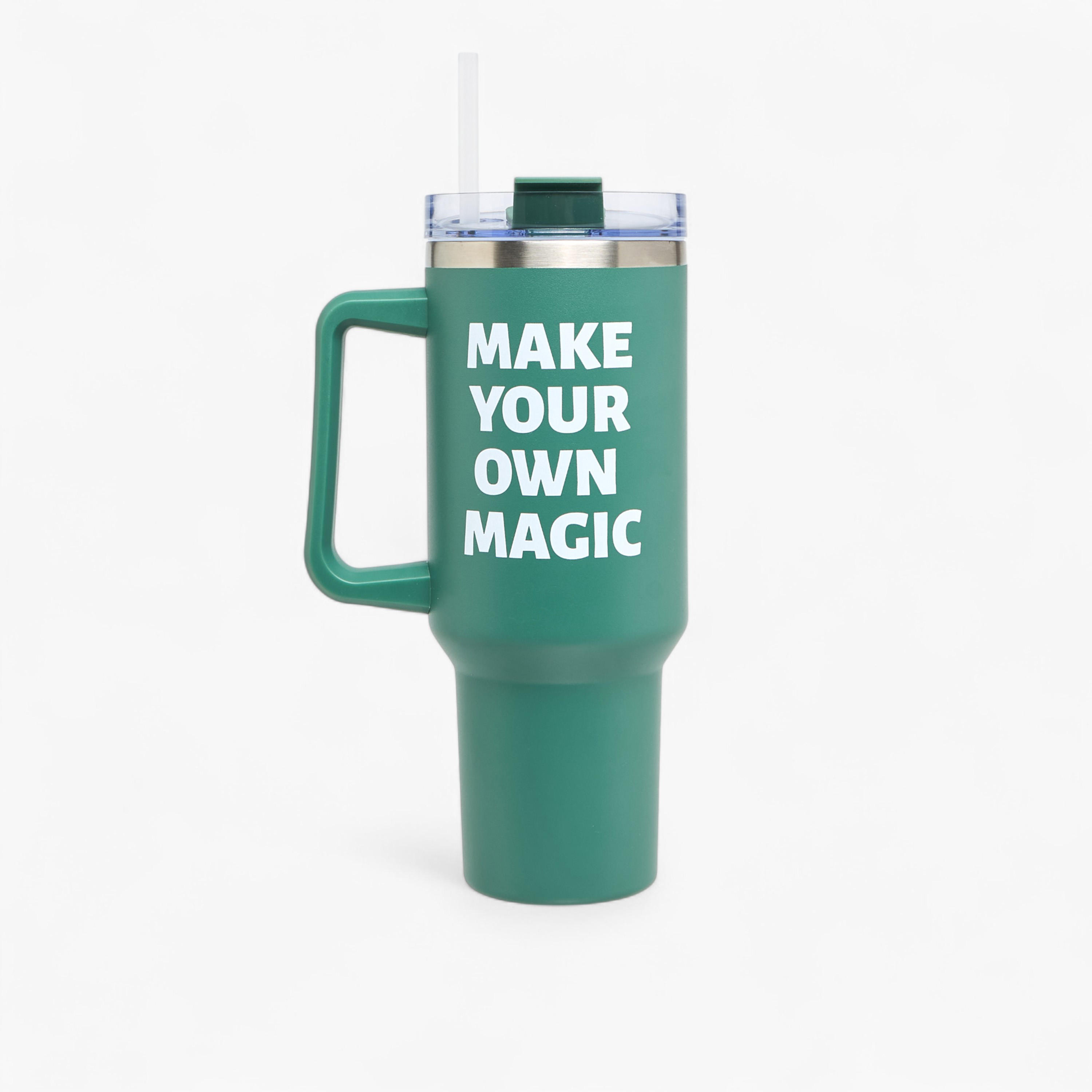 Slogan Print Stainless Steel Tumbler with Lid - 1.2 L-school-waterbottles-image-1