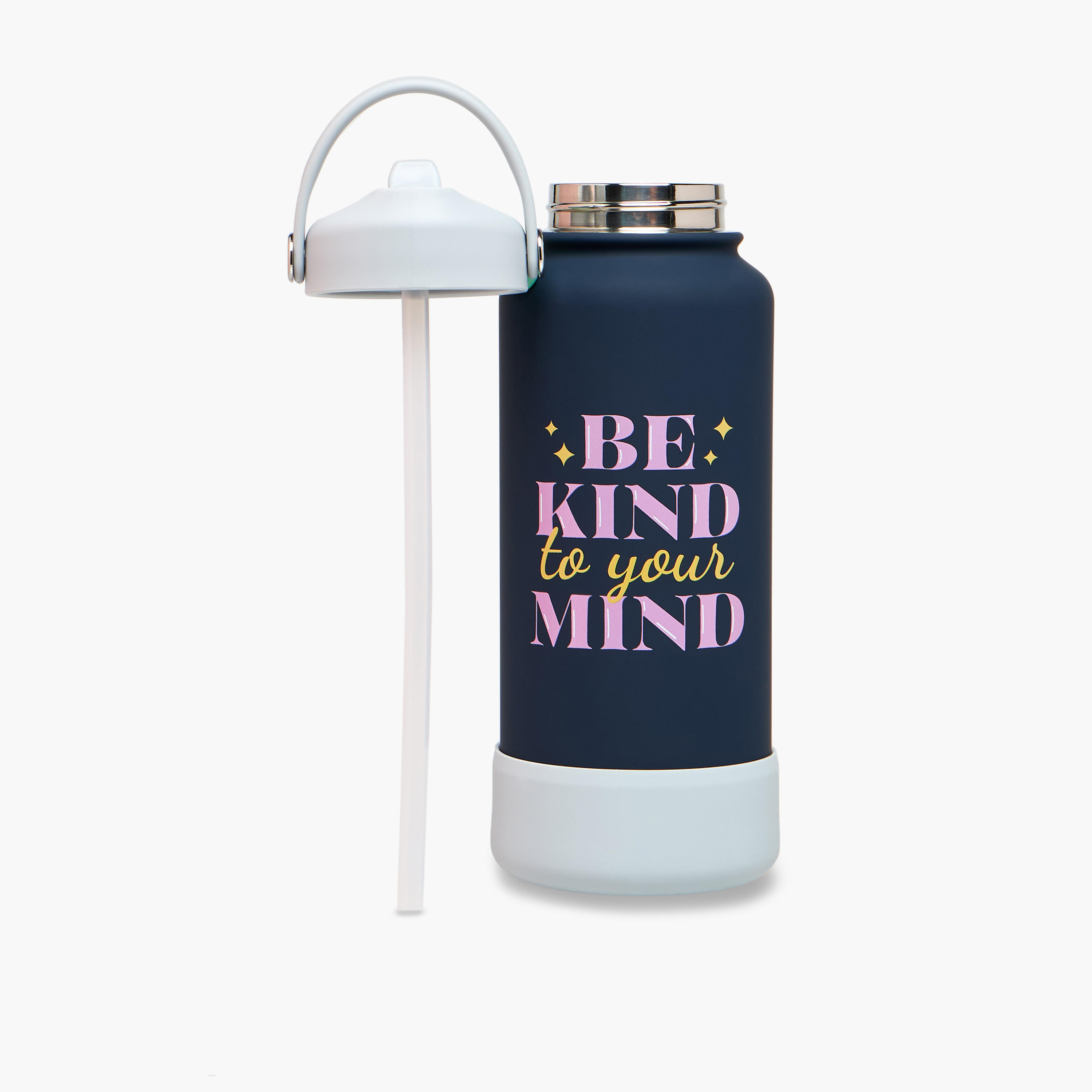 Slogan Print Stainless Steel Sipper Water Bottle with Handle - 1 L-school-waterbottles-image-2