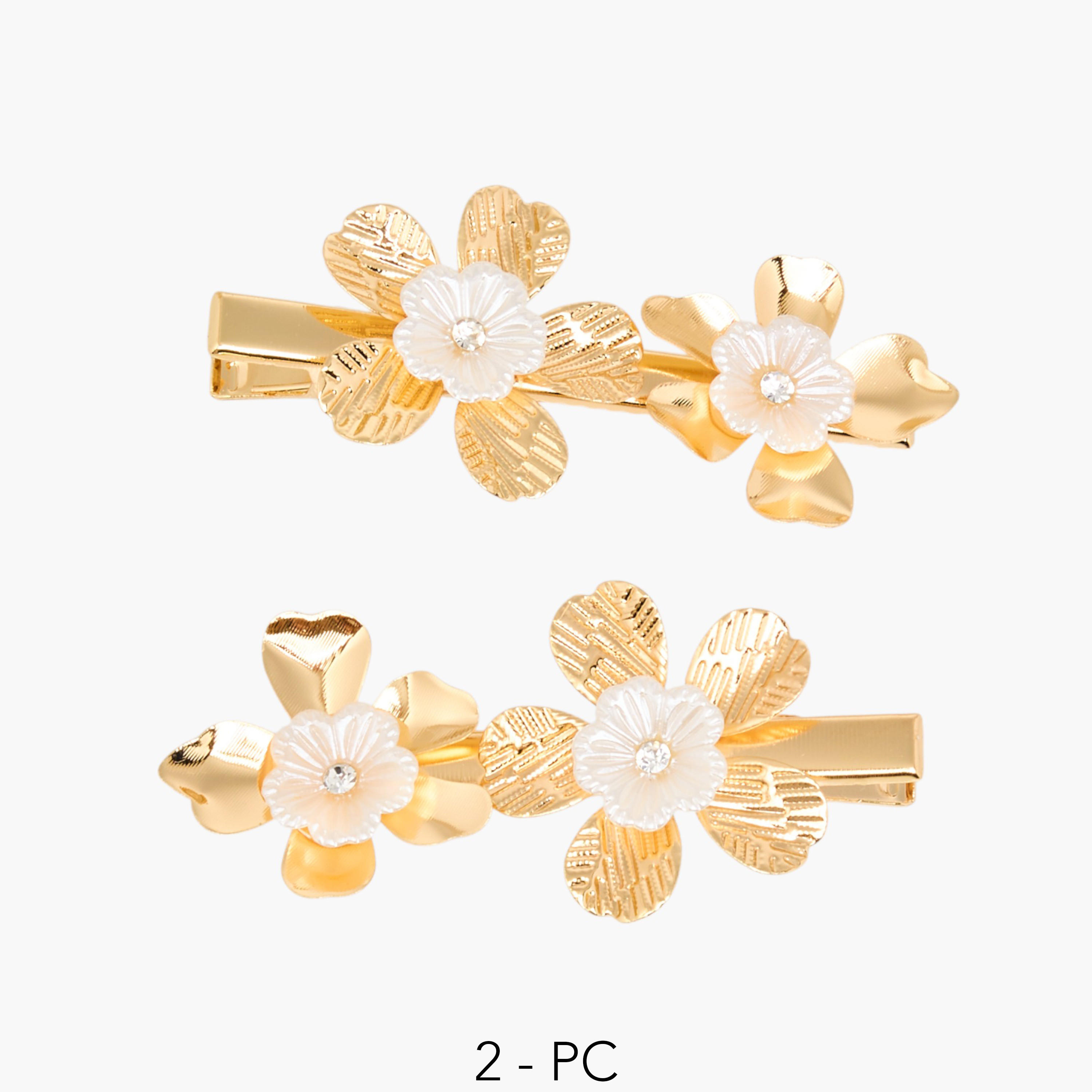 Floral Embellished Hair Clips - Set of 2-women-hairaccessories-clips-image-1