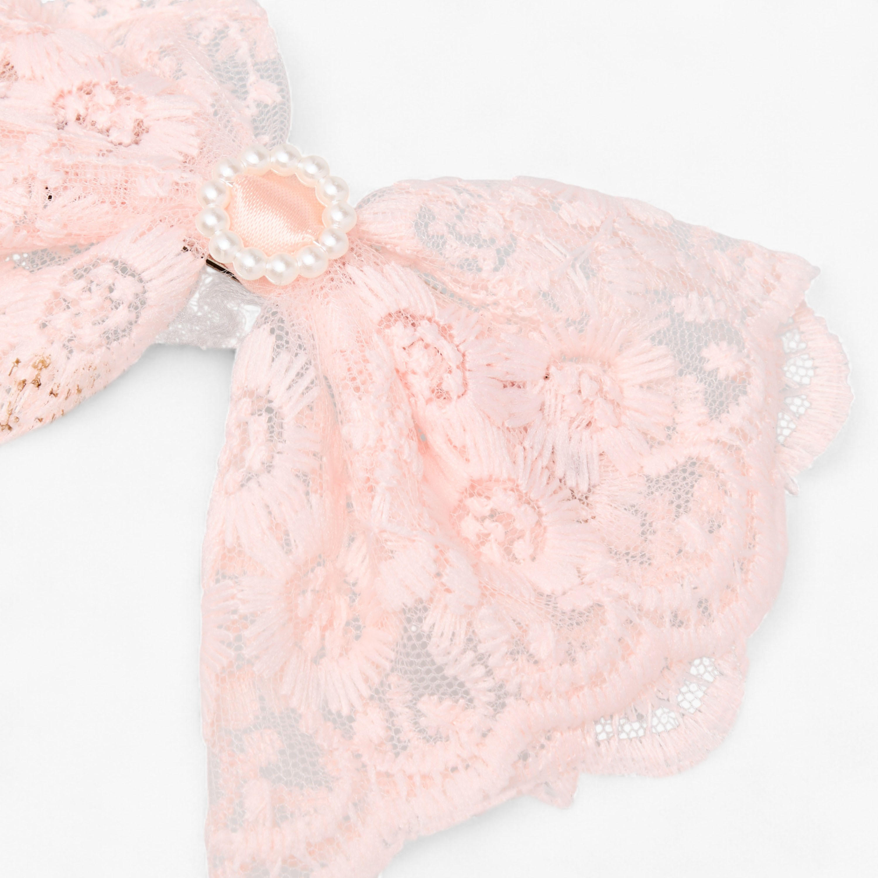 Pearl Embellished Lace Bow Barrette Hair Clip-women-hairaccessories-clips-image-2