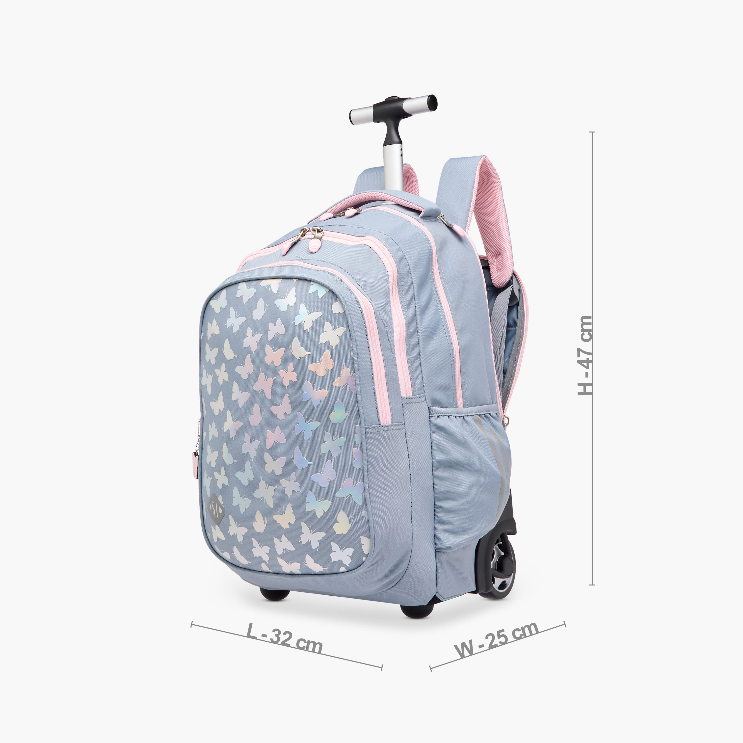 St.Right Butterfly Trolley Bag for Girls 8-13 Years with Retractable Handle -school-bagsandbackpacks-trolleybags-image-2