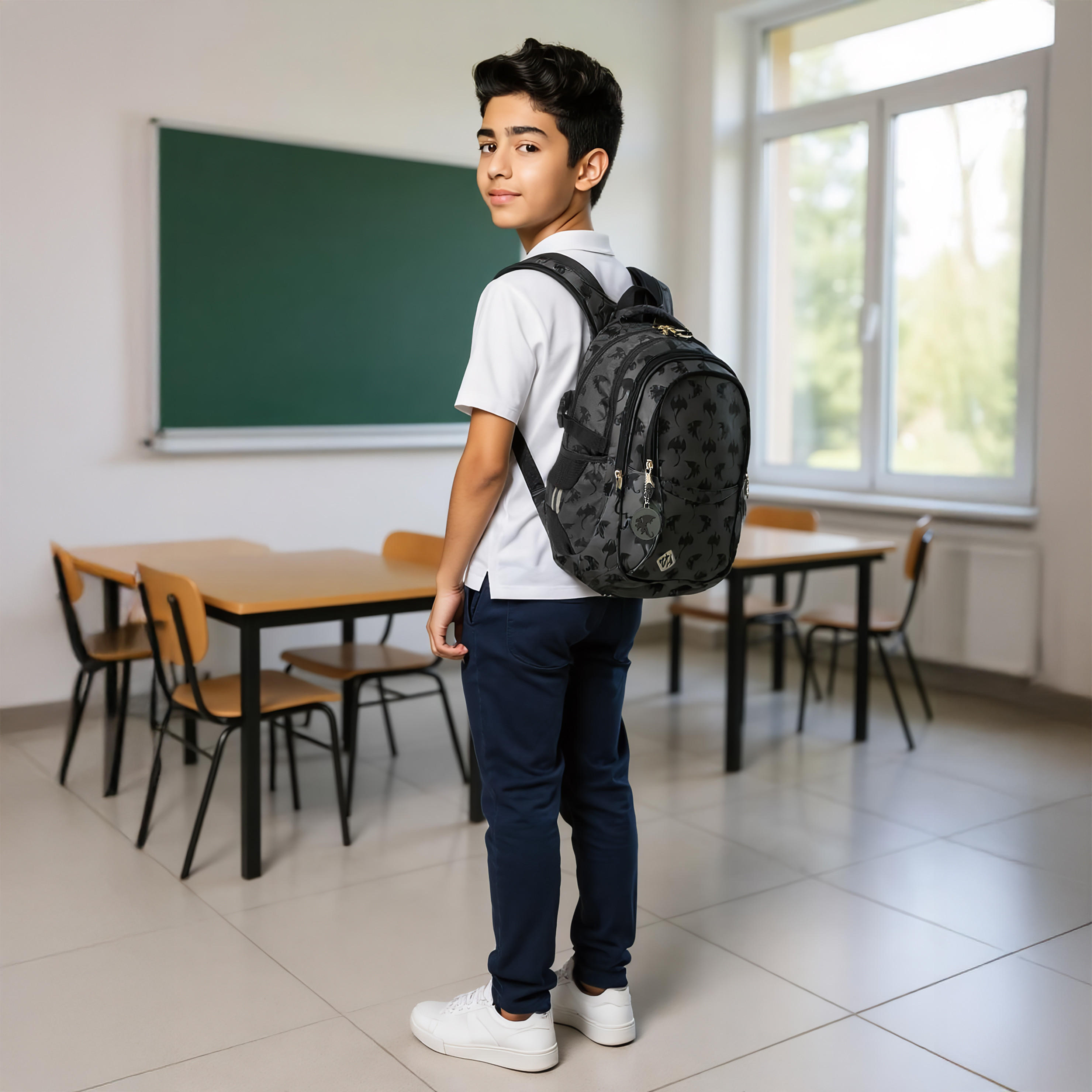 St.Right Dragon Print 18-inch Backpack with Adjustable Shoulder Straps - 30x20x45 cms-school-bagsandbackpacks-backpacks-image-2