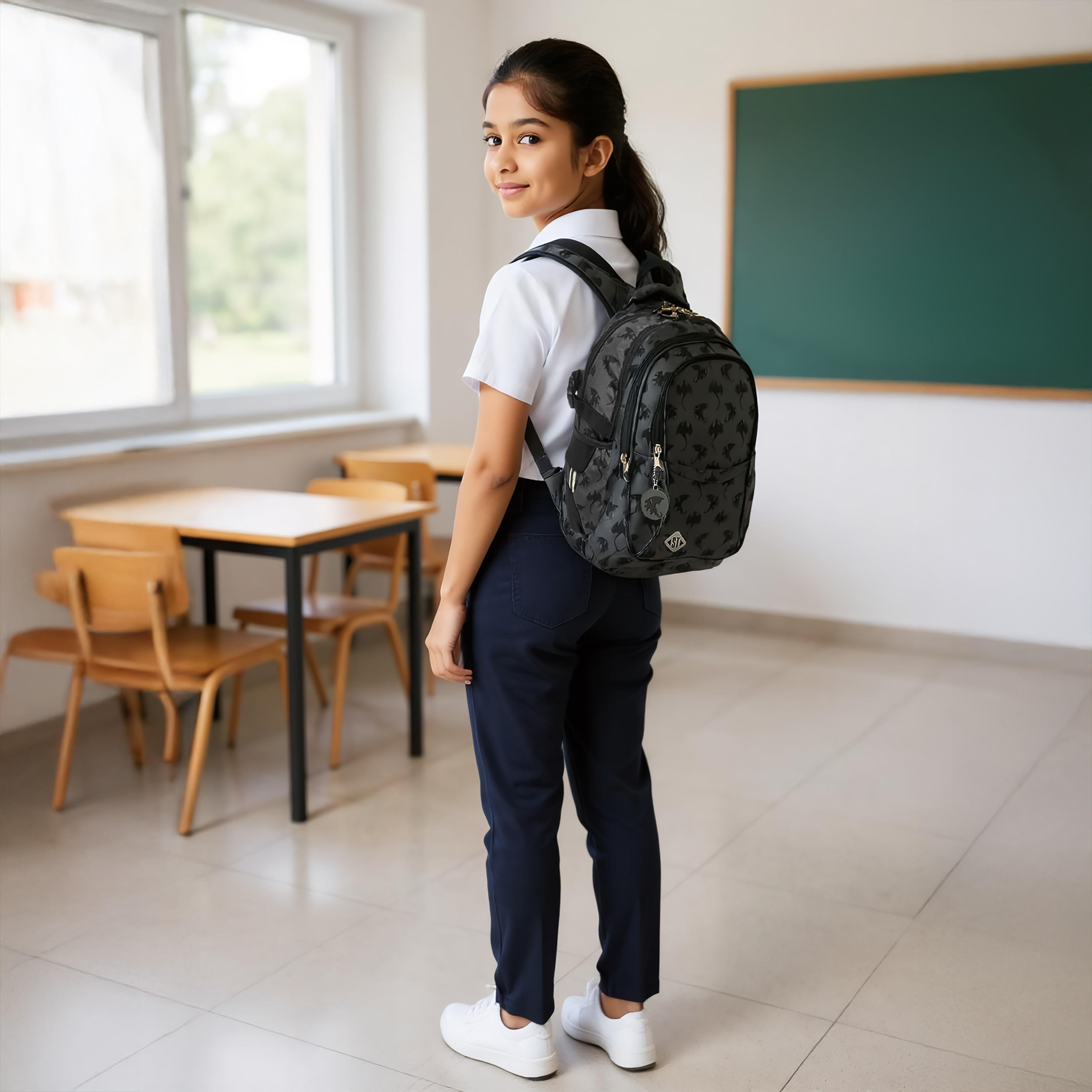 شنطة ظهر 18 بوصة بطبعات تنين مع حمالات كتف قابلة للتعديل من سانت رايت - 45x20x30 سم-school-bagsandbackpacks-backpacks-image-3