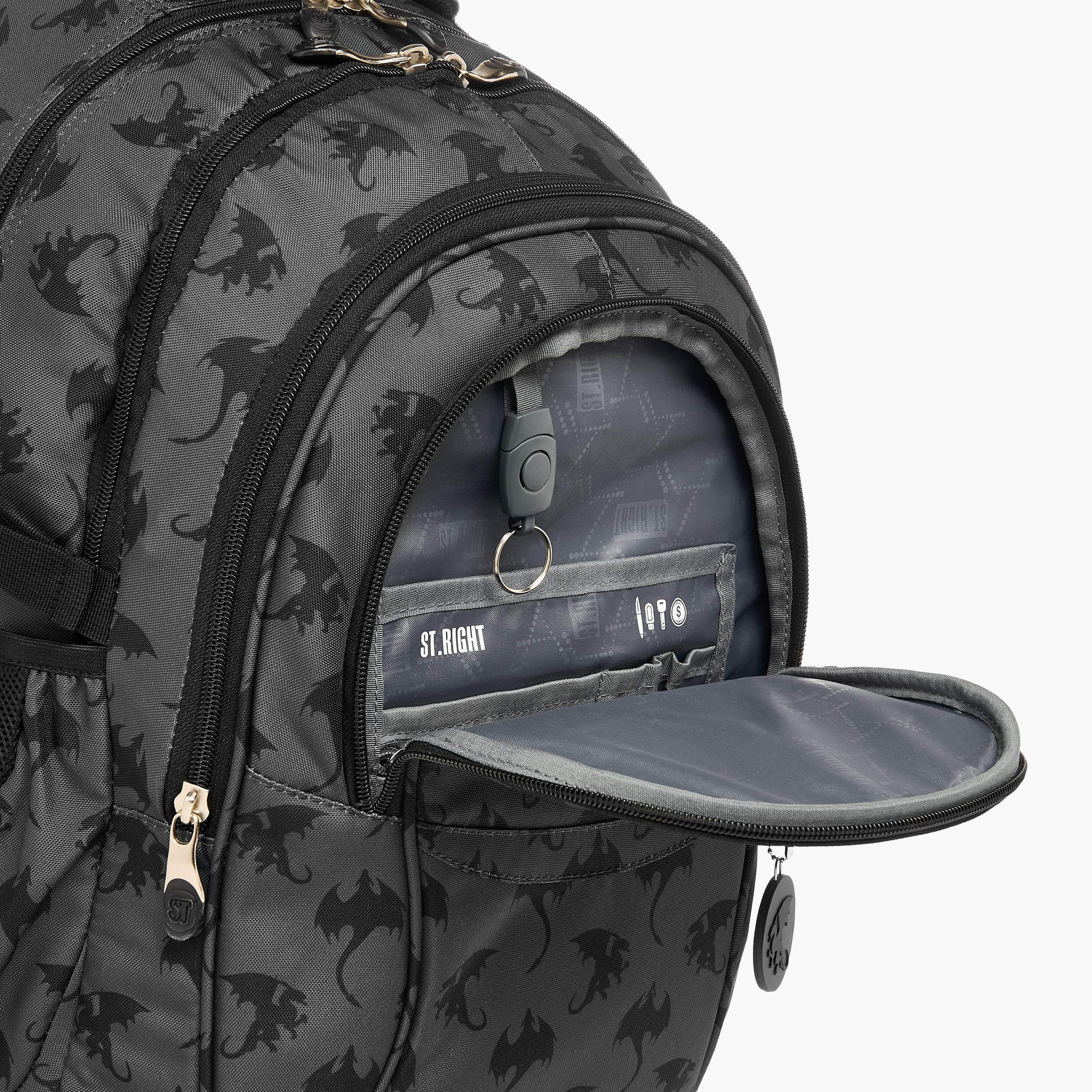 St.Right Dragon Print 18-inch Backpack with Adjustable Shoulder Straps - 30x20x45 cms-school-bagsandbackpacks-backpacks-image-10