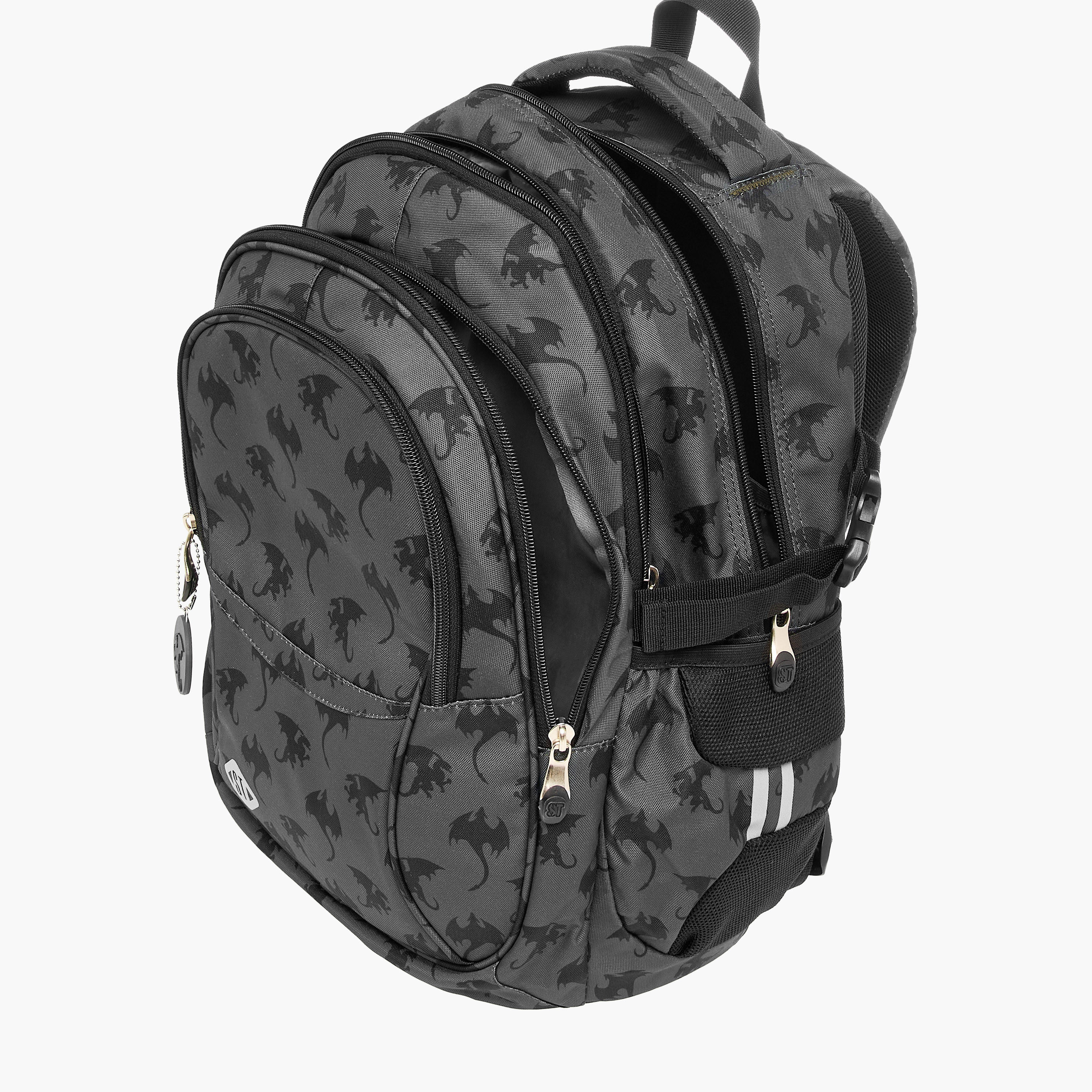 St.Right Dragon Print 18-inch Backpack with Adjustable Shoulder Straps - 30x20x45 cms-school-bagsandbackpacks-backpacks-image-11