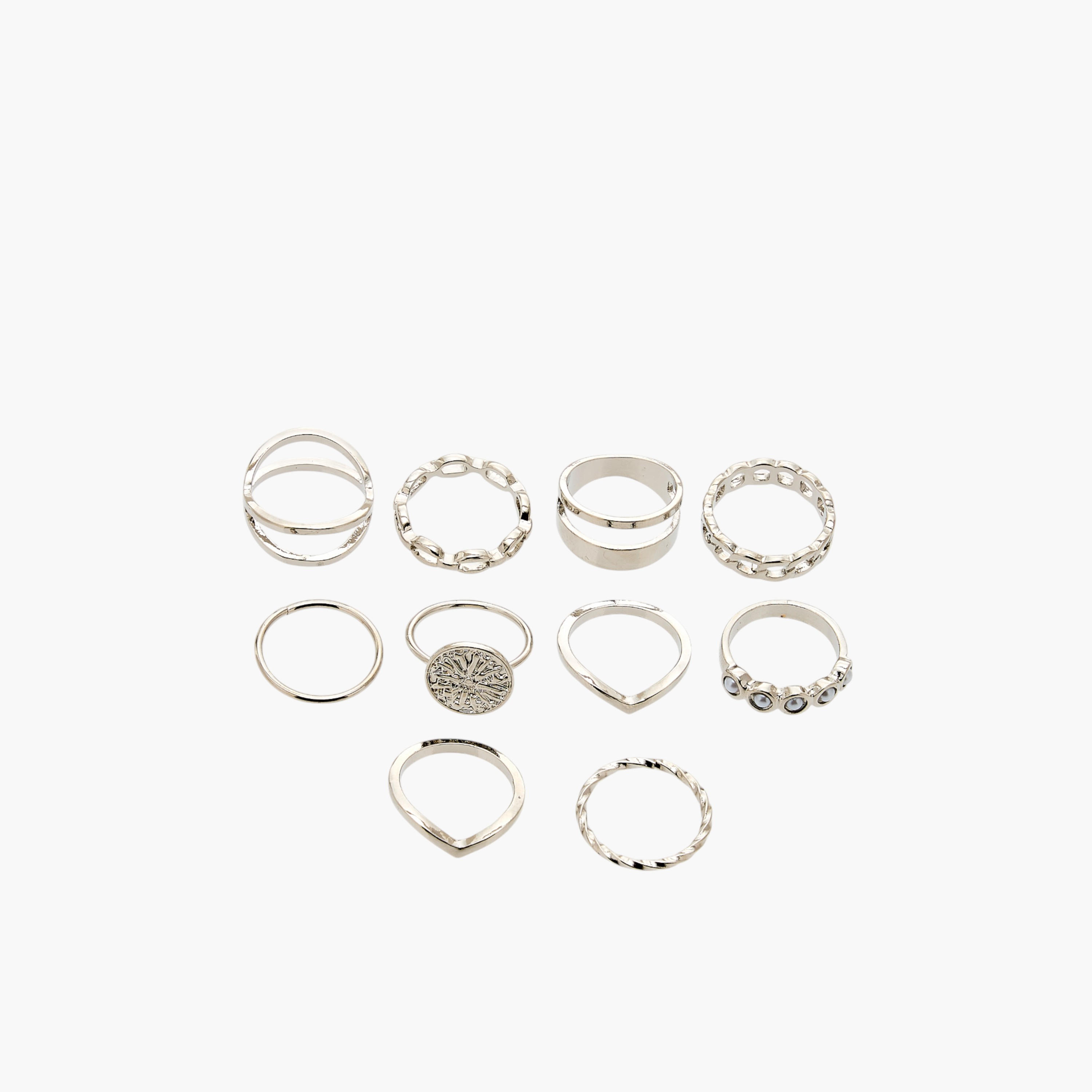 خواتم ميتاليك متنوعة - طقم 10 قطع-women-watchesandjewellery-jewellery-rings-image-1
