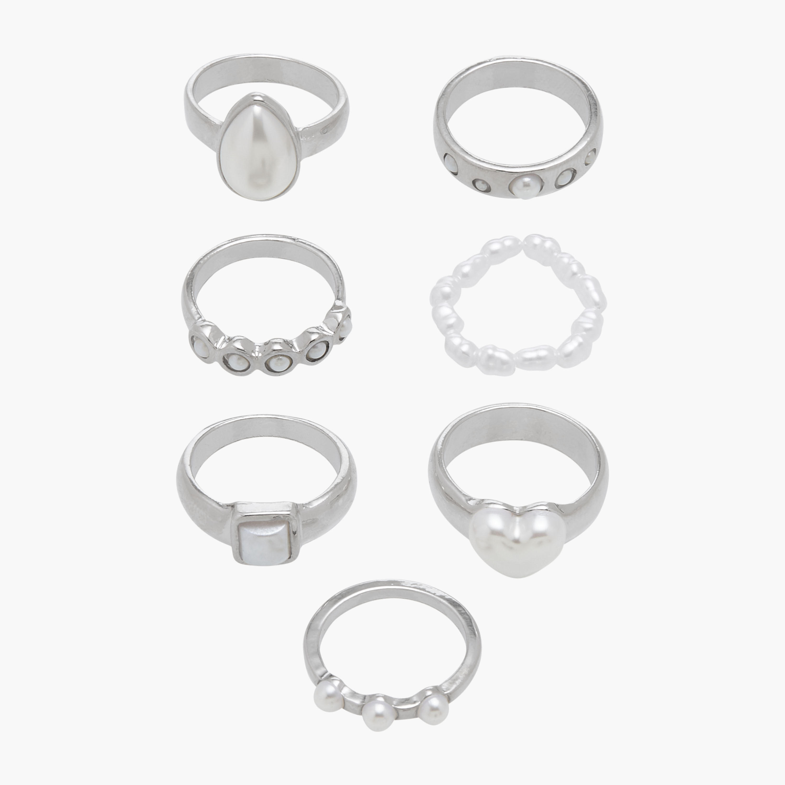 خواتم مزينة باللؤلؤ - طقم من 7 قطع-women-watchesandjewellery-jewellery-rings-image-1