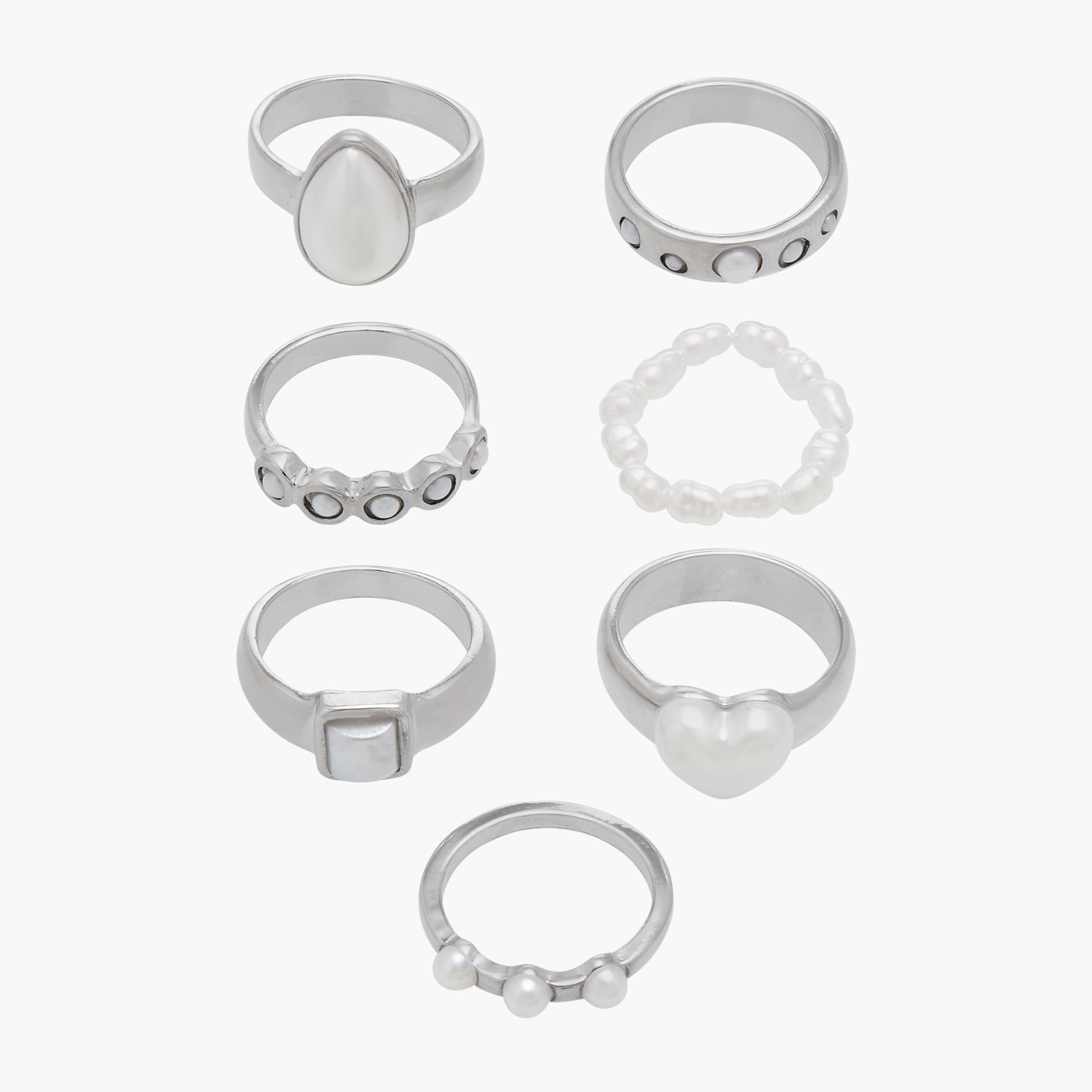 Pearl Embellished Rings - Set of 7-women-watchesandjewellery-jewellery-rings-image-1