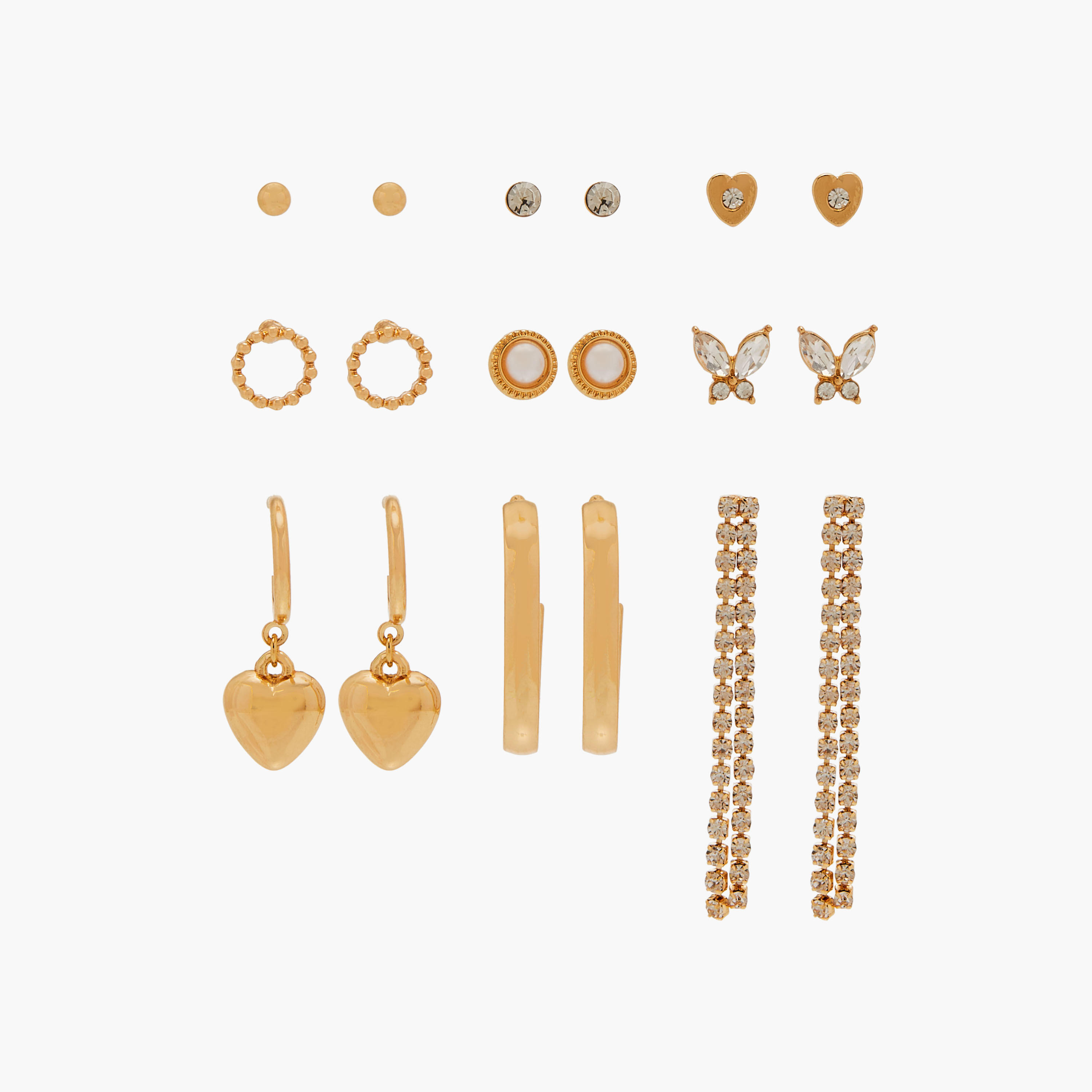 Assorted Metallic Earrings with Pushback Closure - Set of 9-women-watchesandjewellery-jewellery-earrings-image-1