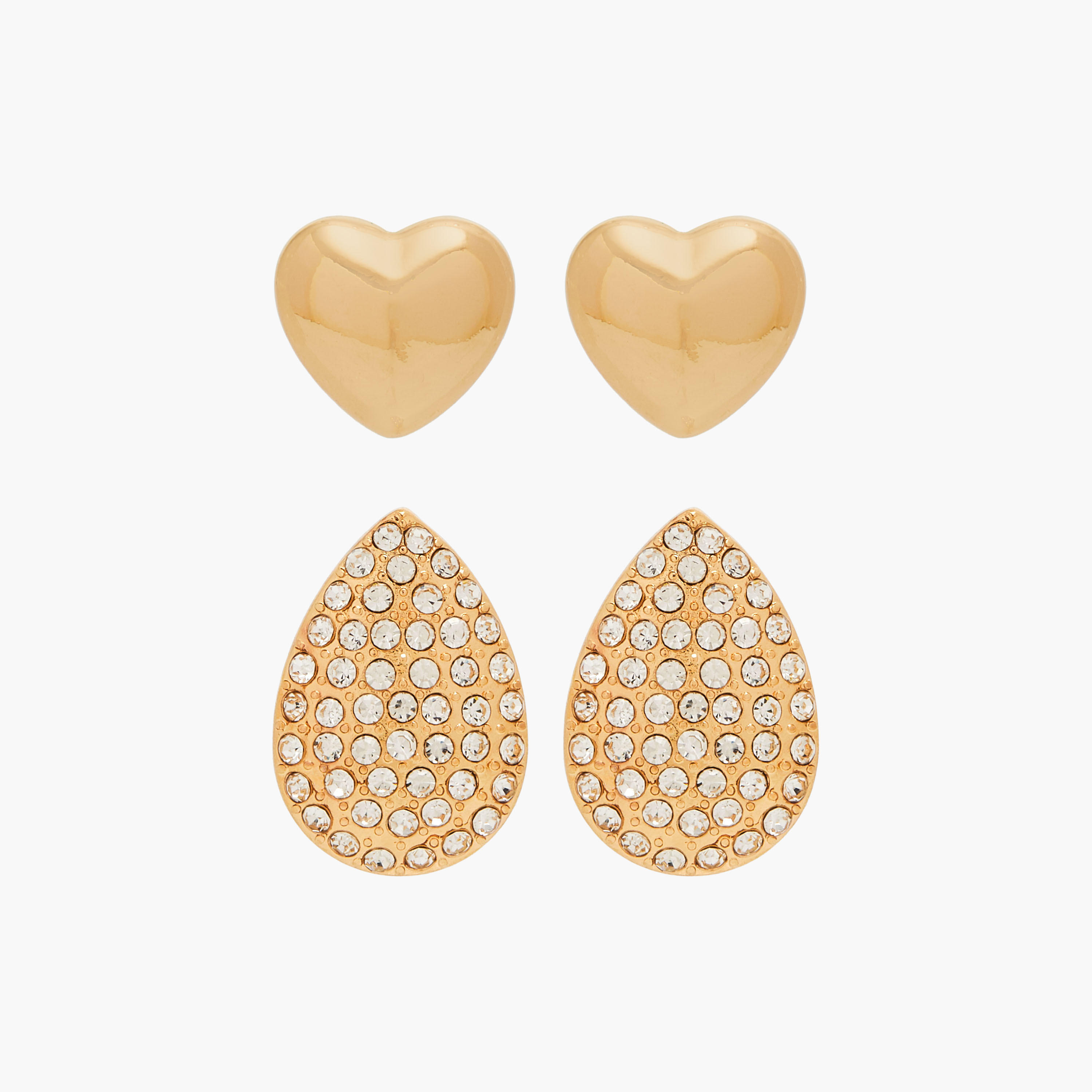 حلقان ميتالك متنوعة مرصّعة بمكبس إغلاق خلفي - قطعتين-women-watchesandjewellery-jewellery-earrings-image-1