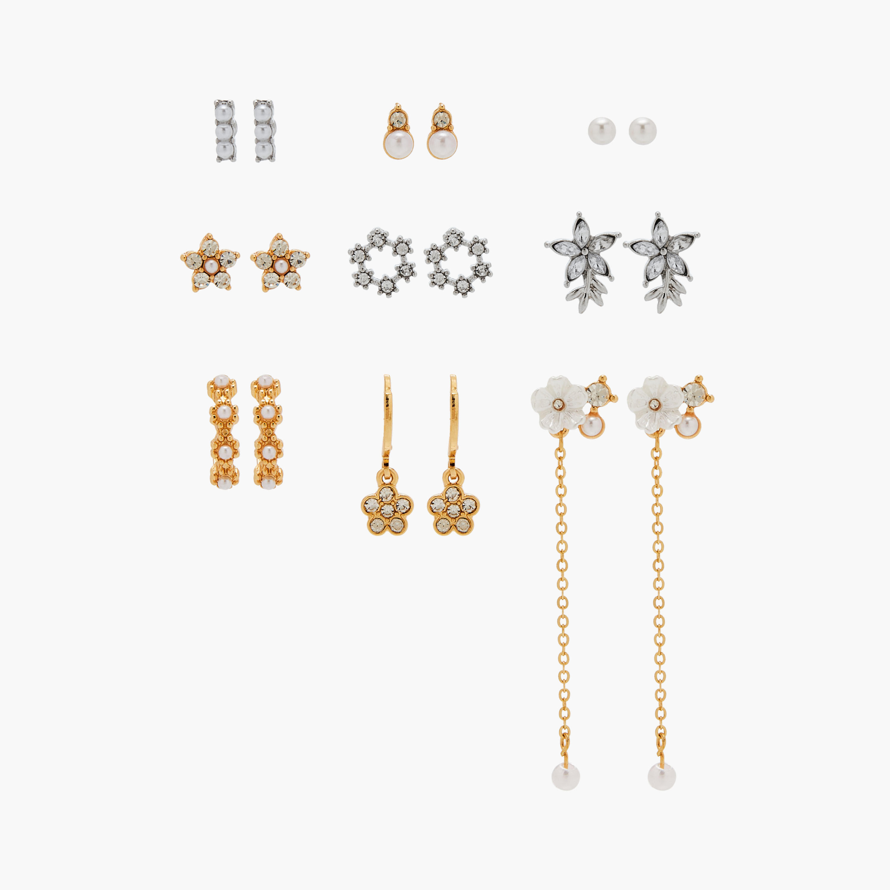 حلقان مزينة بمكبس إغلاق خلفي - طقم من 9 أزواج-women-watchesandjewellery-jewellery-earrings-image-1