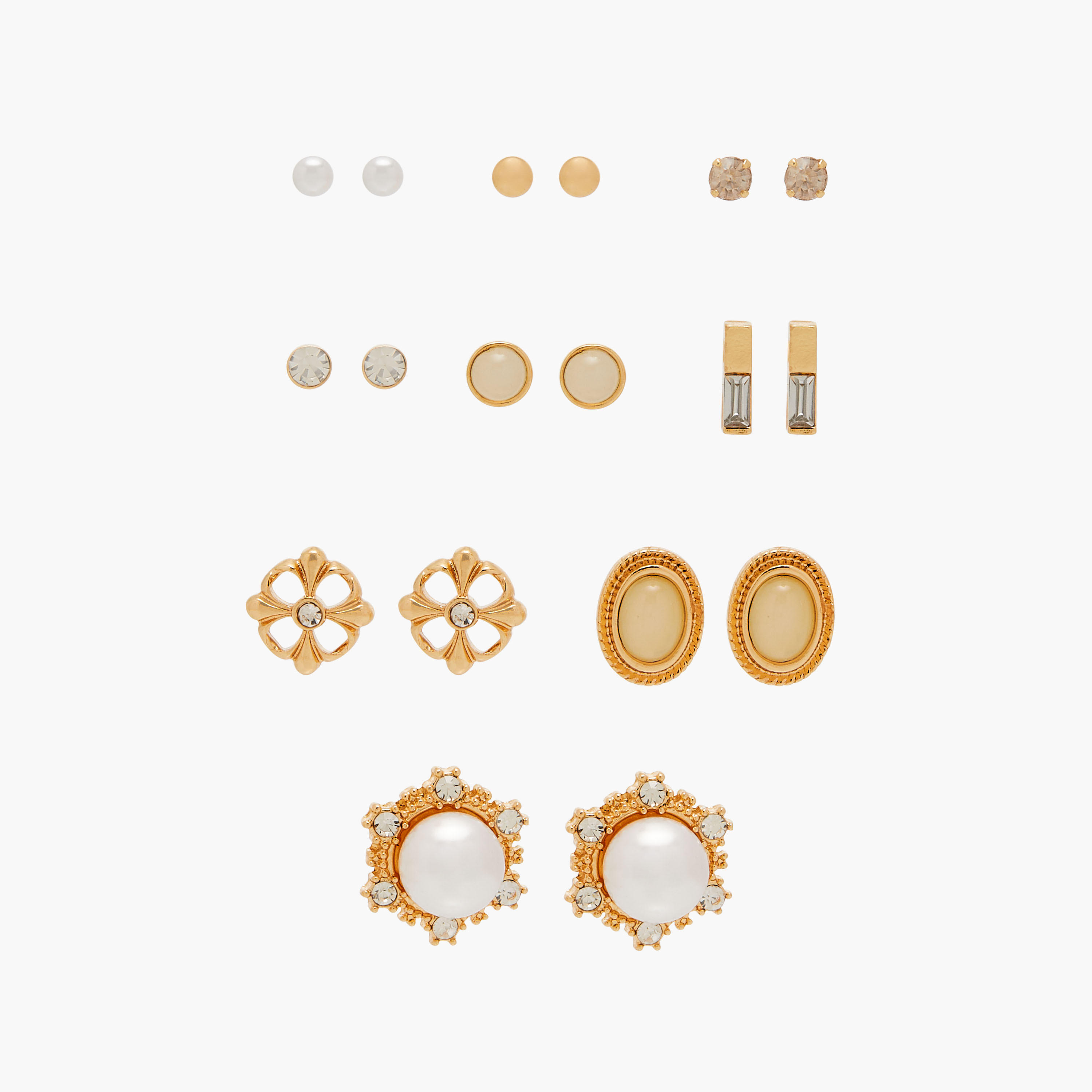 حلقان مرصعة ومزينة بمكبس إغلاق خلفي - طقم 9 أزواج-women-watchesandjewellery-jewellery-earrings-image-1