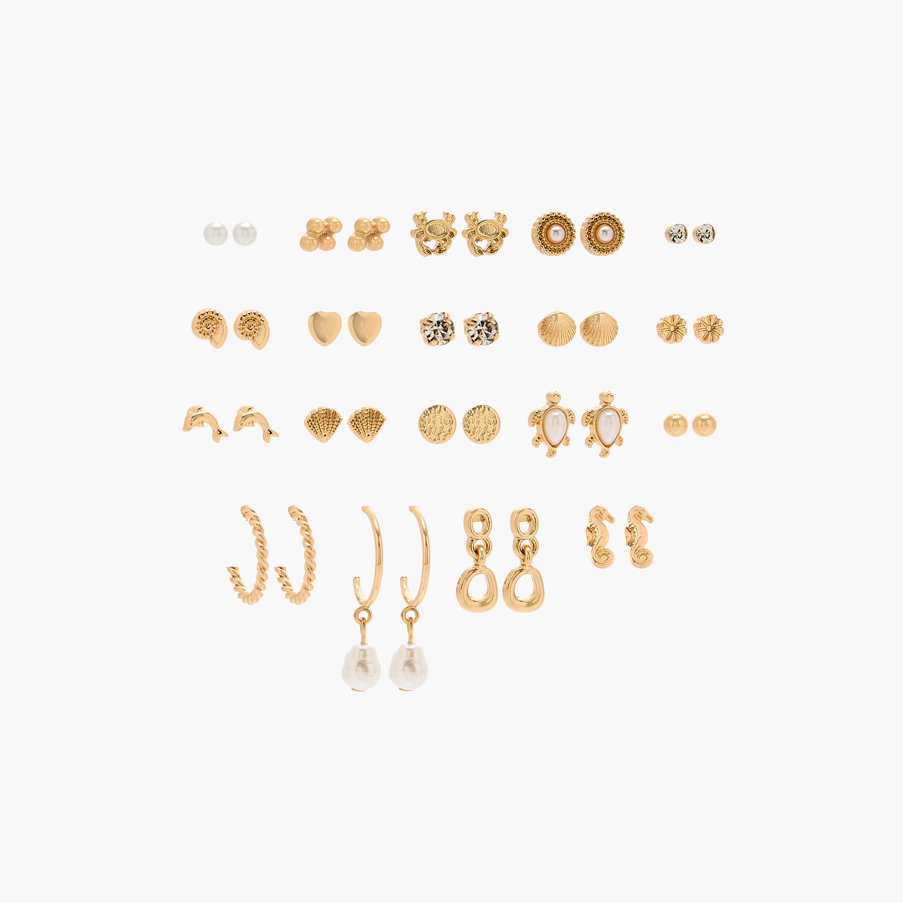 حلقان ميتاليك متنوعة بمكبس إغلاق خلفي - طقم من 20 زوج-women-watchesandjewellery-jewellery-earrings-image-1