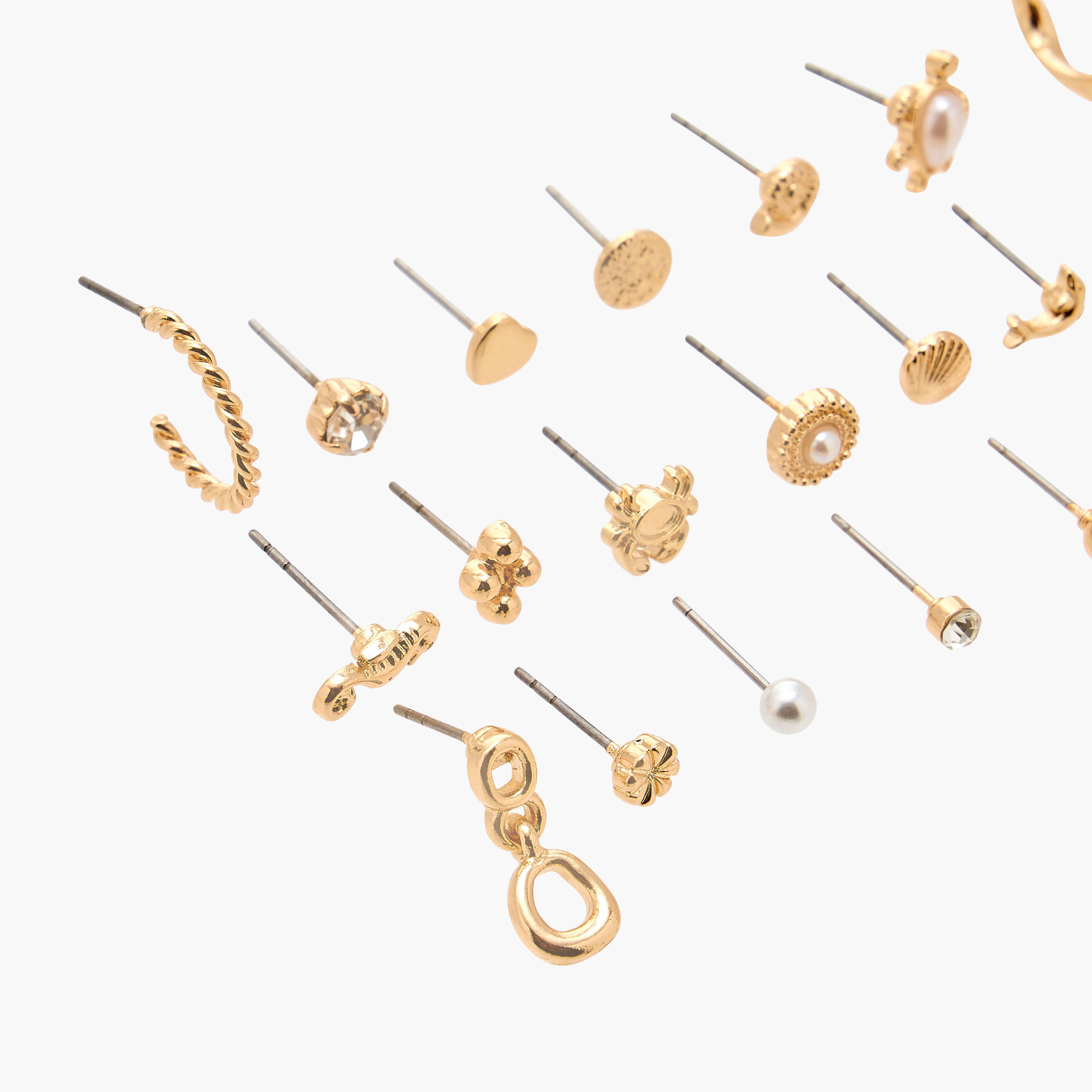 حلقان ميتاليك متنوعة بمكبس إغلاق خلفي - طقم من 20 زوج-women-watchesandjewellery-jewellery-earrings-image-3