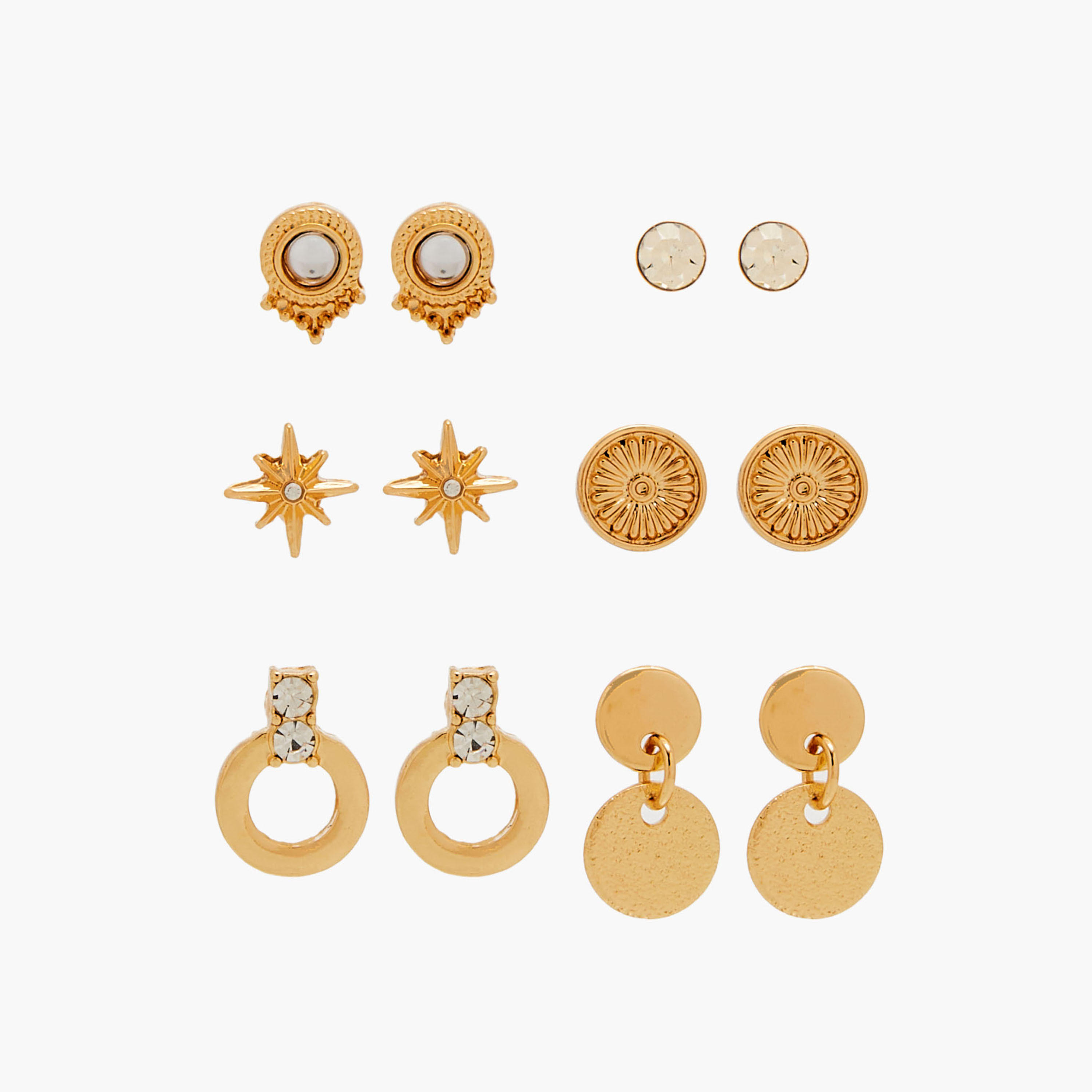 Assorted Metallic Earrings - Set of 6-women-watchesandjewellery-jewellery-earrings-image-1