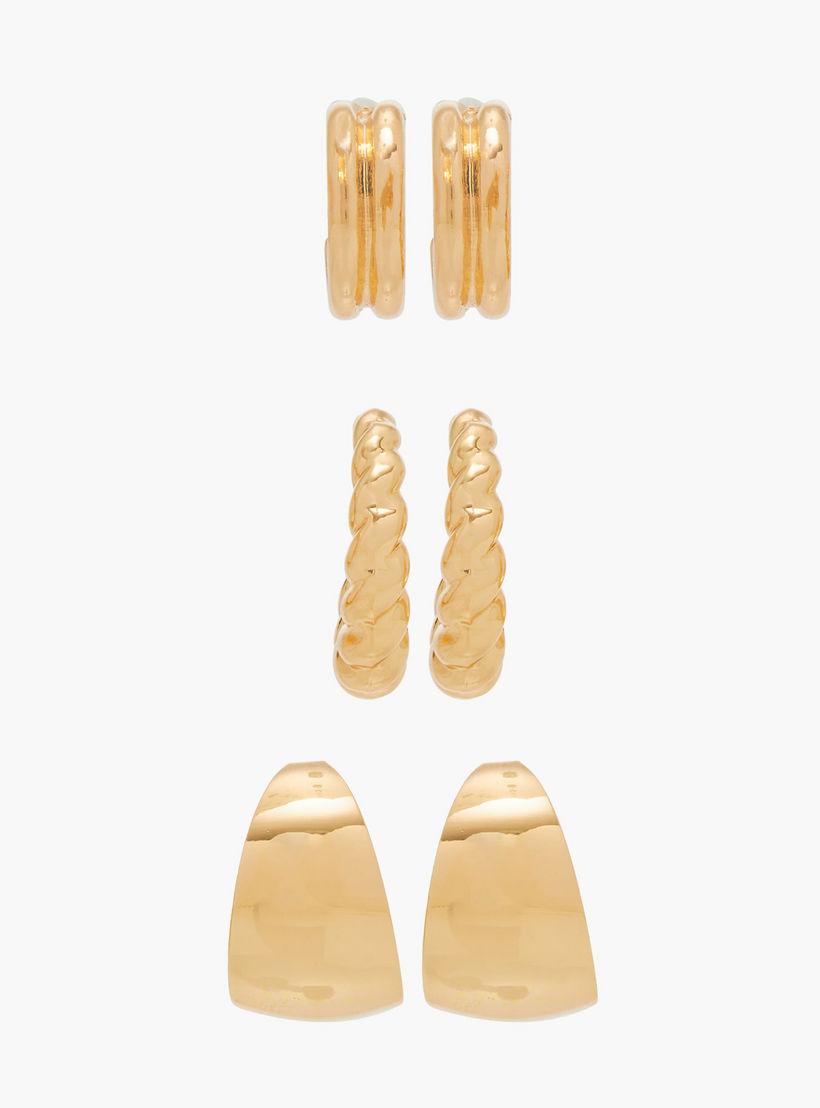 حلقان ميتاليك متنوعة بمكبس إغلاق خلفي - طقم 3 أزواج-women-watchesandjewellery-jewellery-earrings-image-1