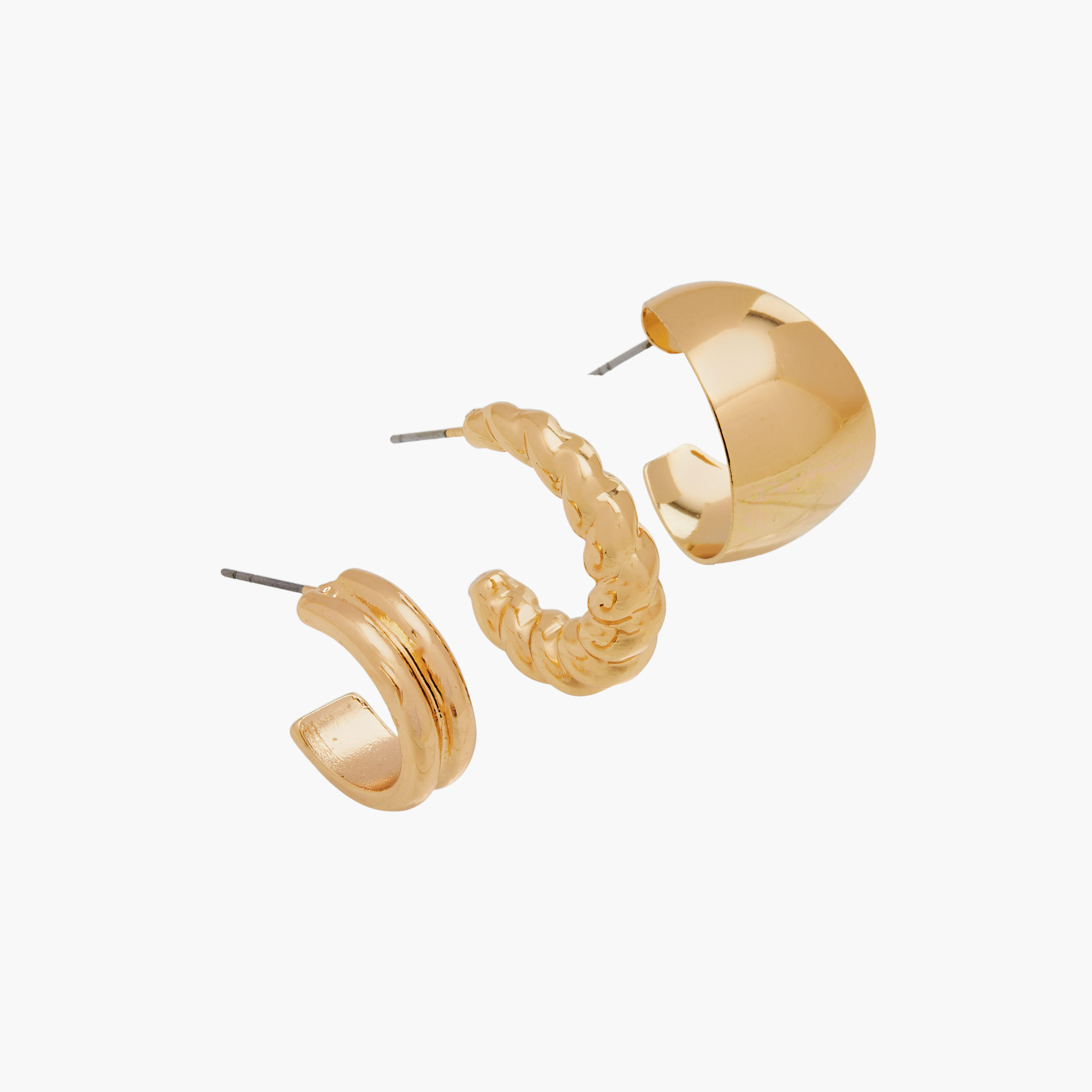 حلقان ميتاليك متنوعة بمكبس إغلاق خلفي - طقم 3 أزواج-women-watchesandjewellery-jewellery-earrings-image-6