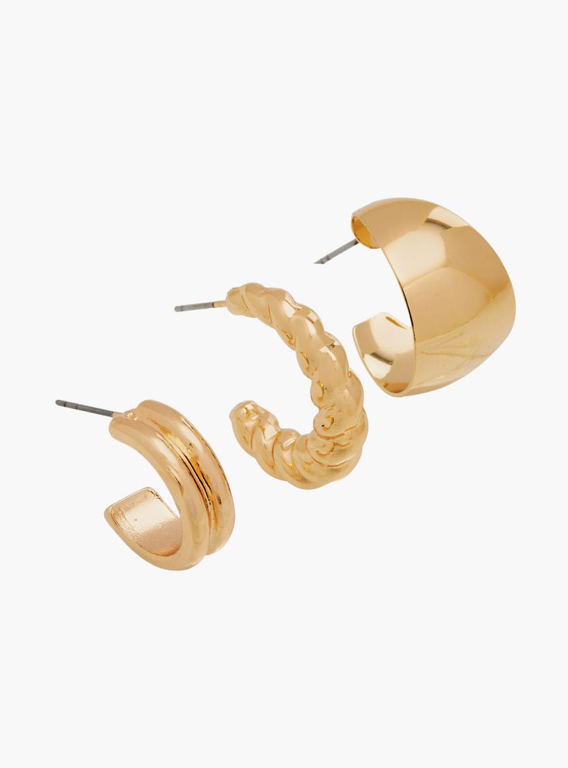 حلقان ميتاليك متنوعة بمكبس إغلاق خلفي - طقم 3 أزواج-women-watchesandjewellery-jewellery-earrings-image-6