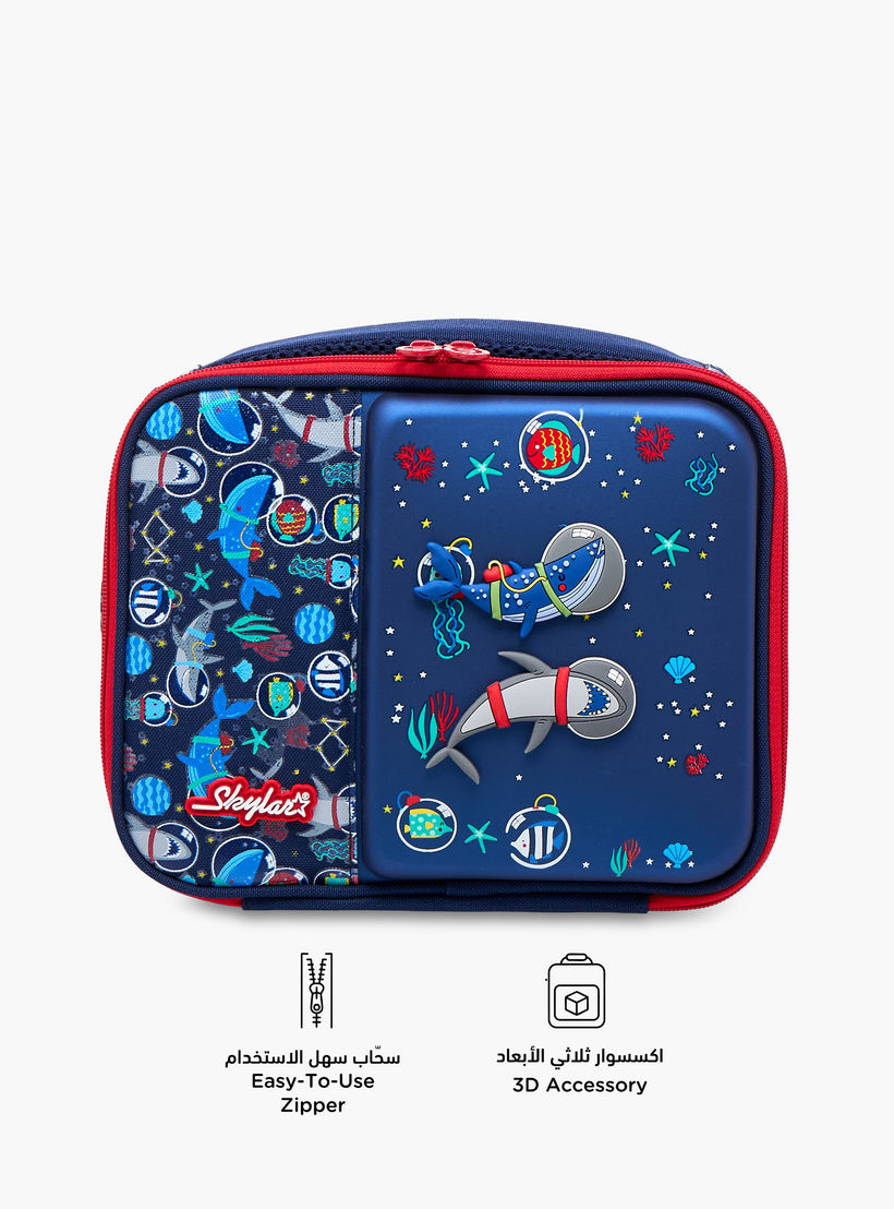 Skylar Astronaut Shark Print Lunch Bag with Zip Closure-school-lunchessentials-lunchbags-image-4
