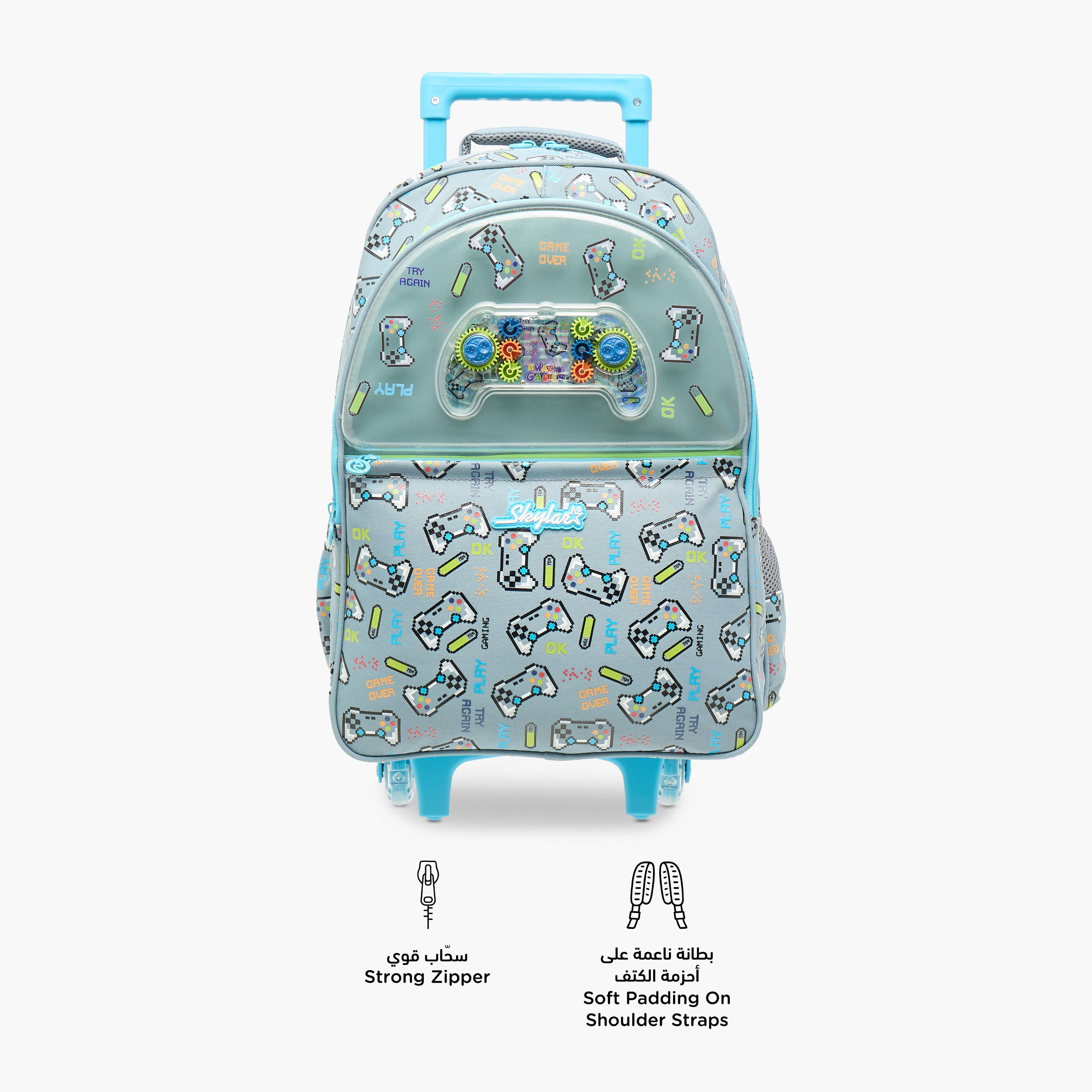 Skylar Gaming Print Trolley Backpack with Retractable Handle - 25x10x21 cms-school-bagsandbackpacks-trolleybags-image-4