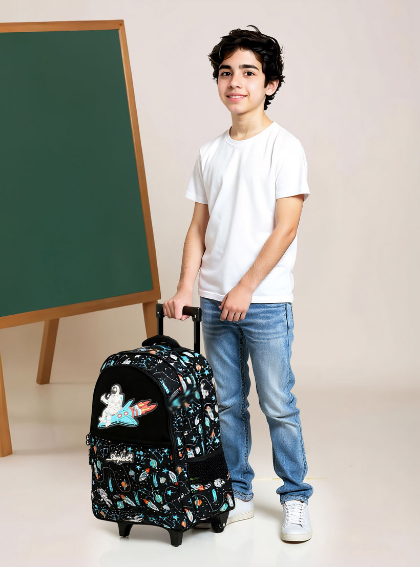 Skylar Astronaut Glow-in-the-Dark Print Trolley Backpack with Retractable Handle - 27x14x21 cms-school-bagsandbackpacks-trolleybags-image-3