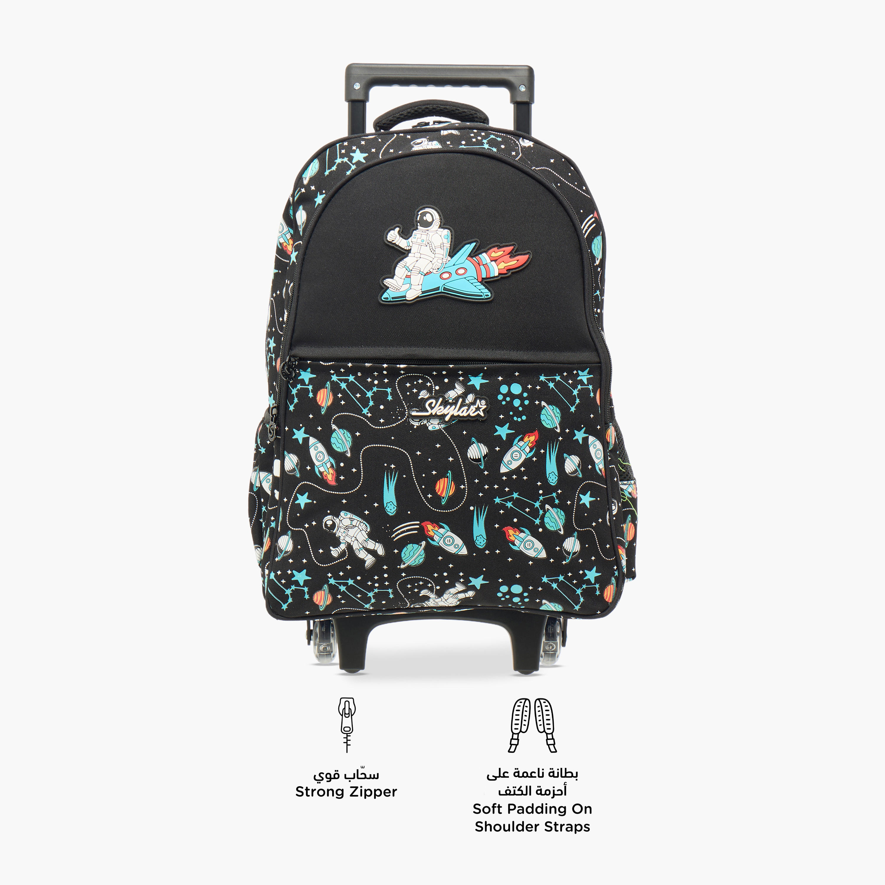 Skylar Astronaut Glow-in-the-Dark Print Trolley Backpack with Retractable Handle - 27x14x21 cms-school-bagsandbackpacks-trolleybags-image-6