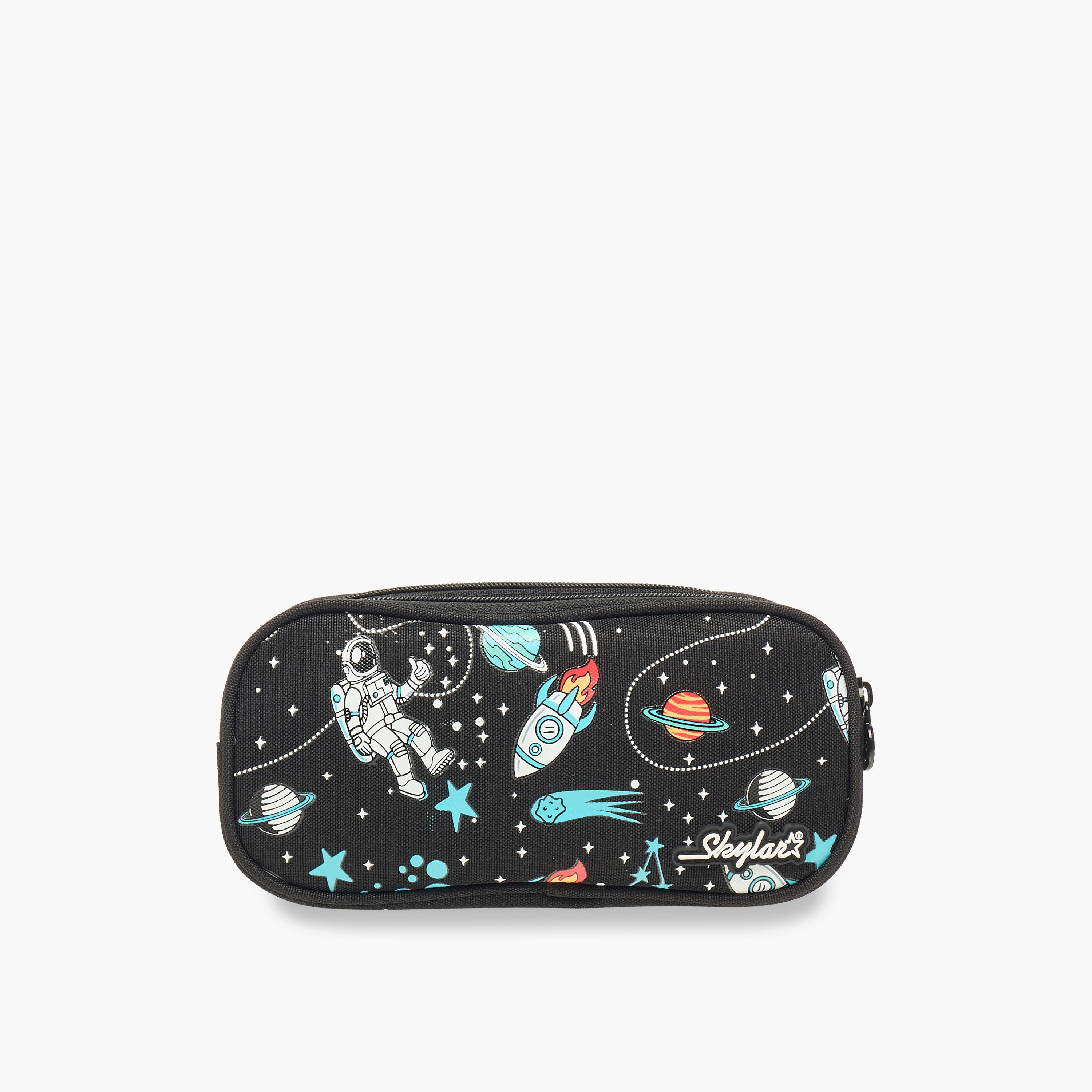 Skylar Astronaut Glow-in-the-Dark Print 2-Compartment Pencil Pouch with Zip Closure-school-stationery-pencilcases-image-1