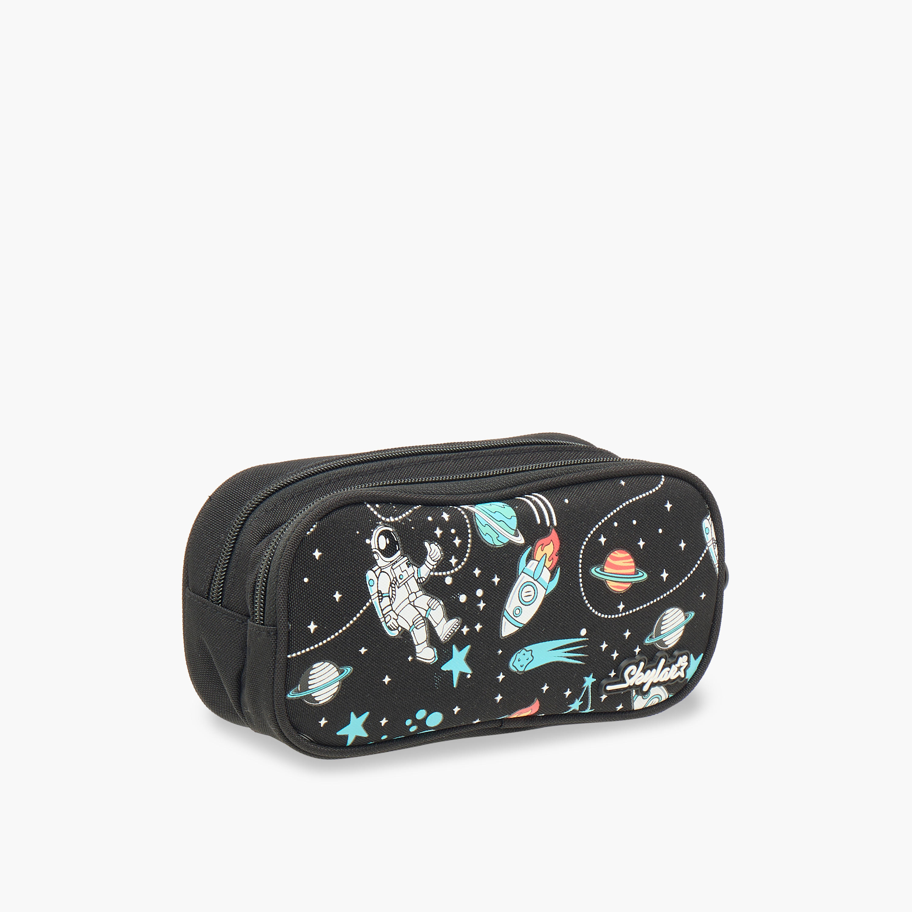Skylar Astronaut Glow-in-the-Dark Print 2-Compartment Pencil Pouch with Zip Closure-school-stationery-pencilcases-image-2