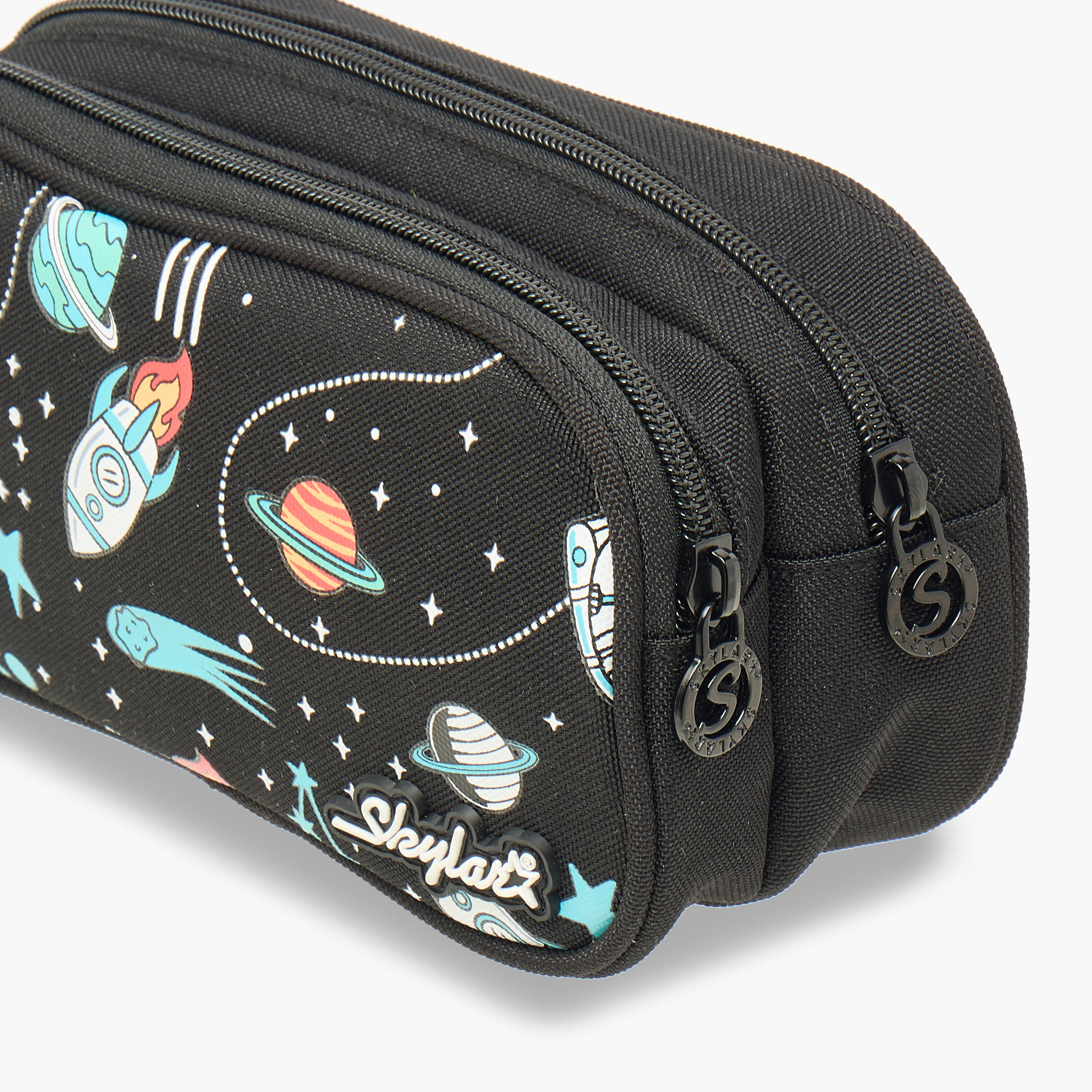 Skylar Astronaut Glow-in-the-Dark Print 2-Compartment Pencil Pouch with Zip Closure-school-stationery-pencilcases-image-4