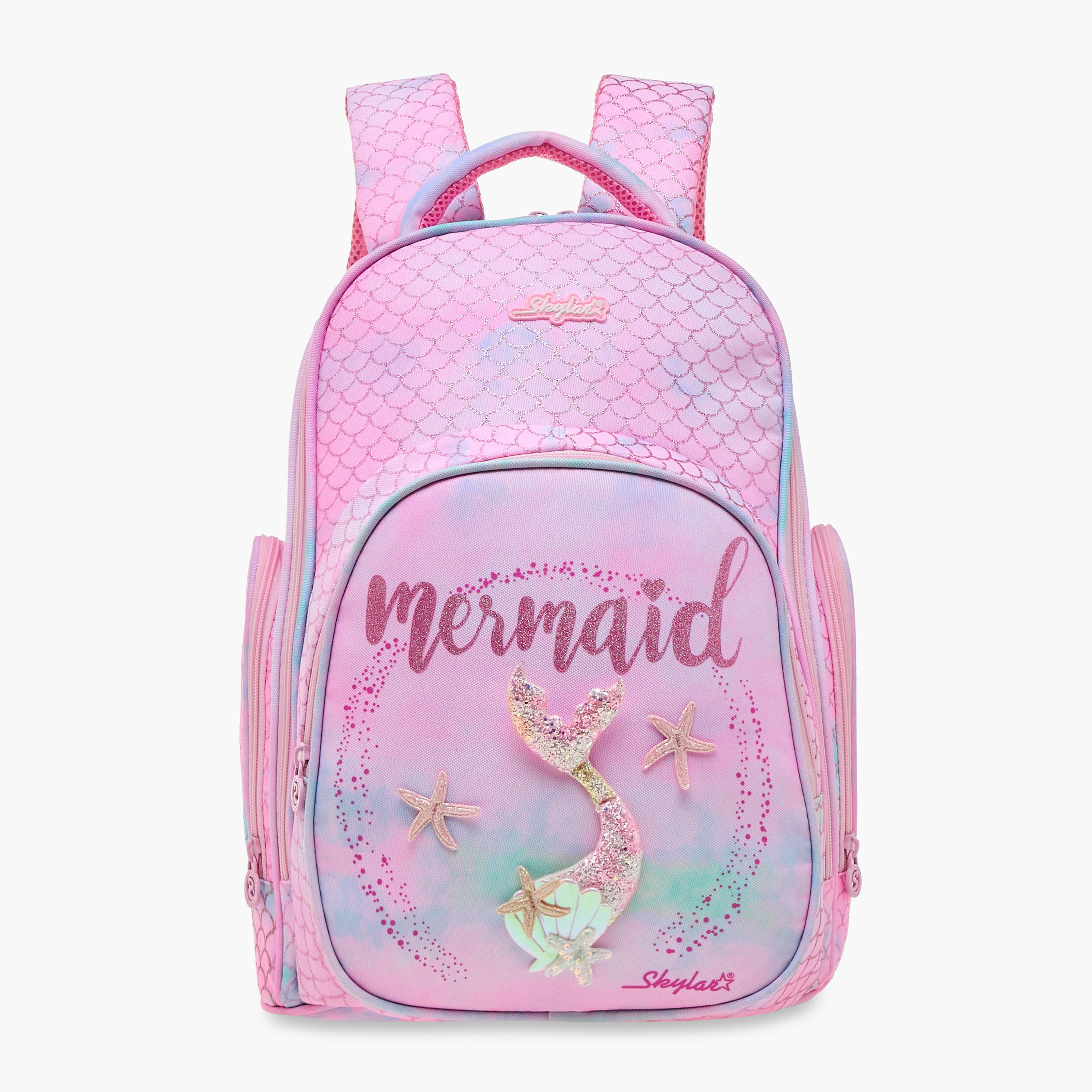 Skylar Mermaid Print Backpack with Adjustable Shoulder Straps and Zip Closure-school-bagsandbackpacks-backpacks-image-1