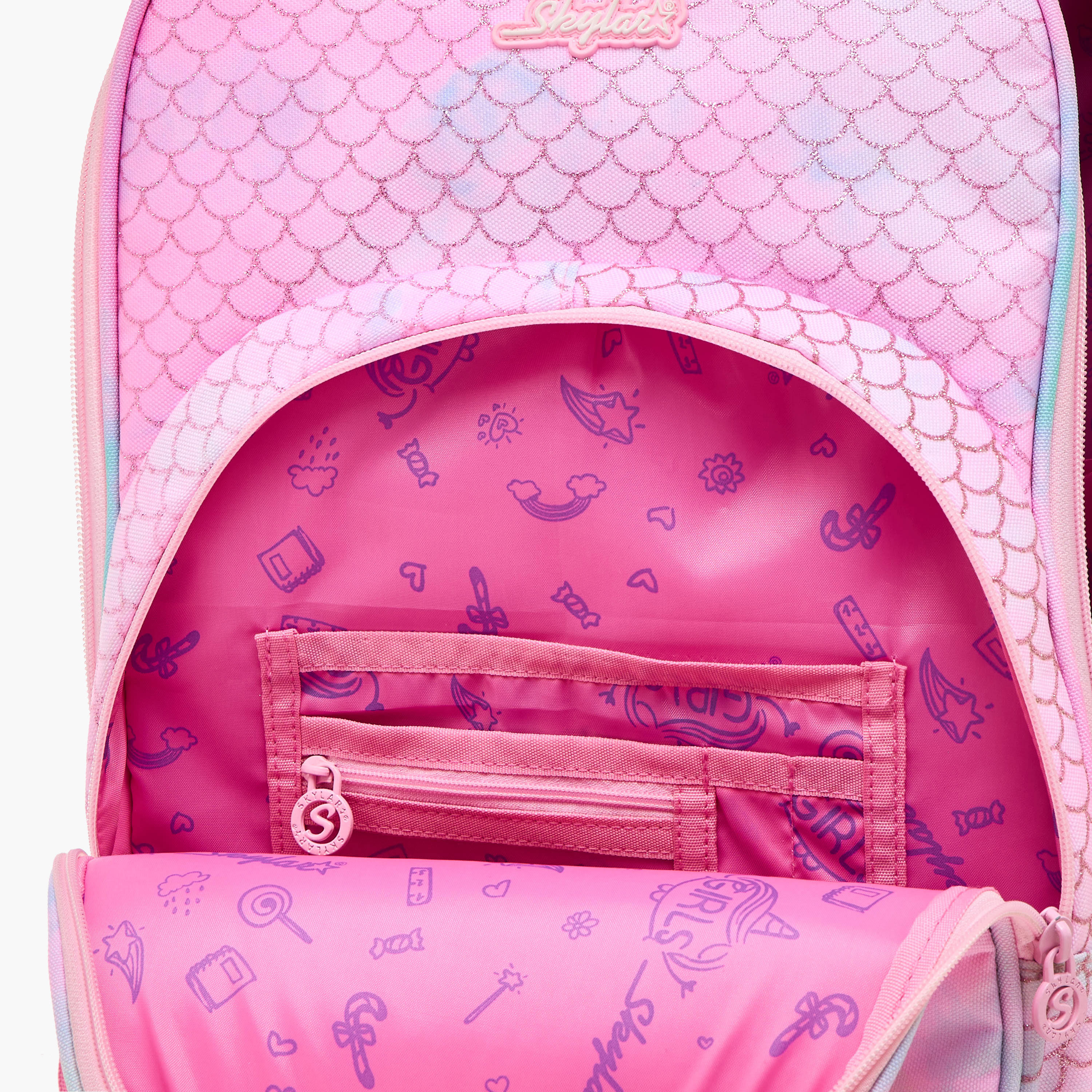 Skylar Mermaid Print Backpack with Adjustable Shoulder Straps and Zip Closure-school-bagsandbackpacks-backpacks-image-10