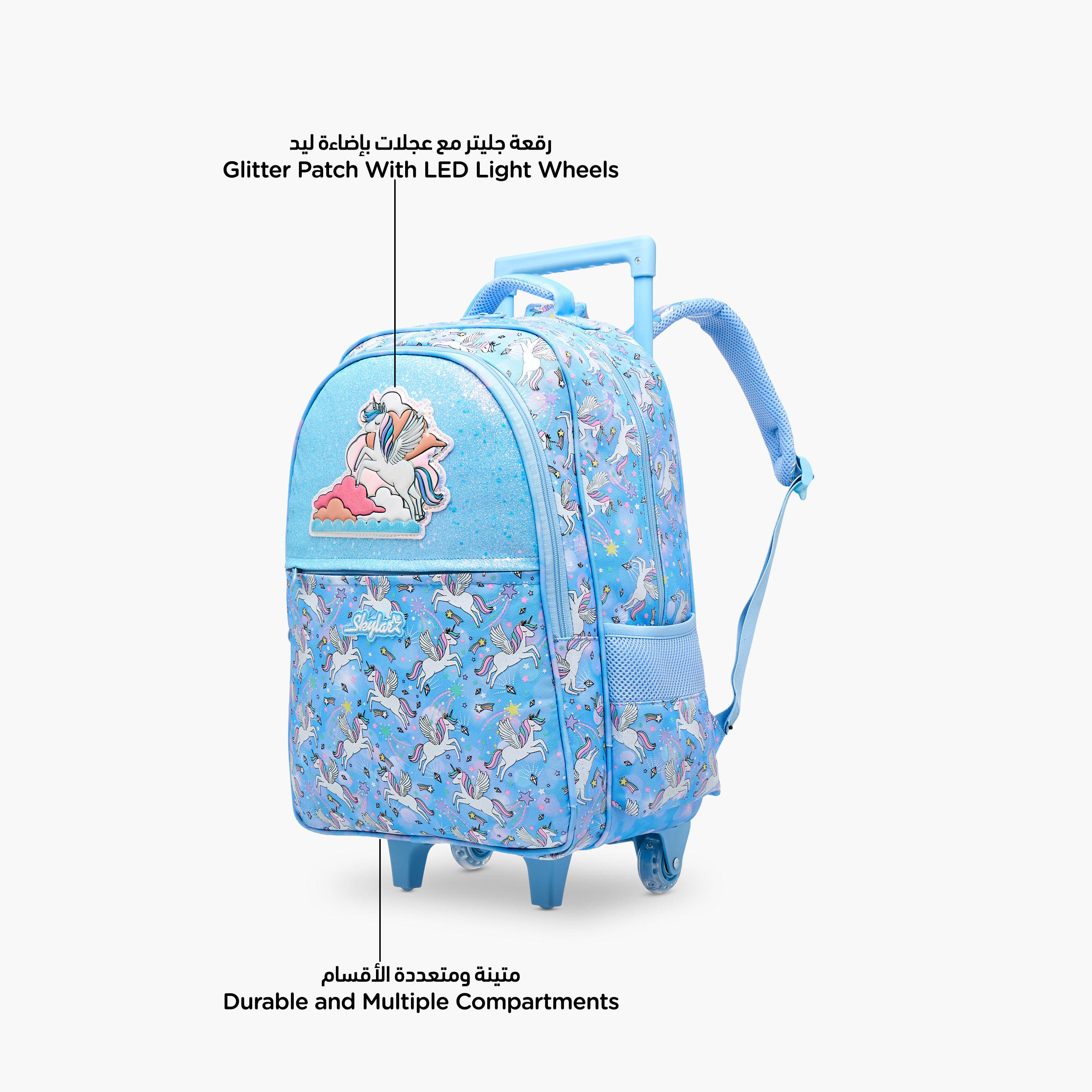 Skylar Unicorn Trolley Bag for Girls 5-8 Years with Padded Shoulder Straps -school-bagsandbackpacks-trolleybags-image-6