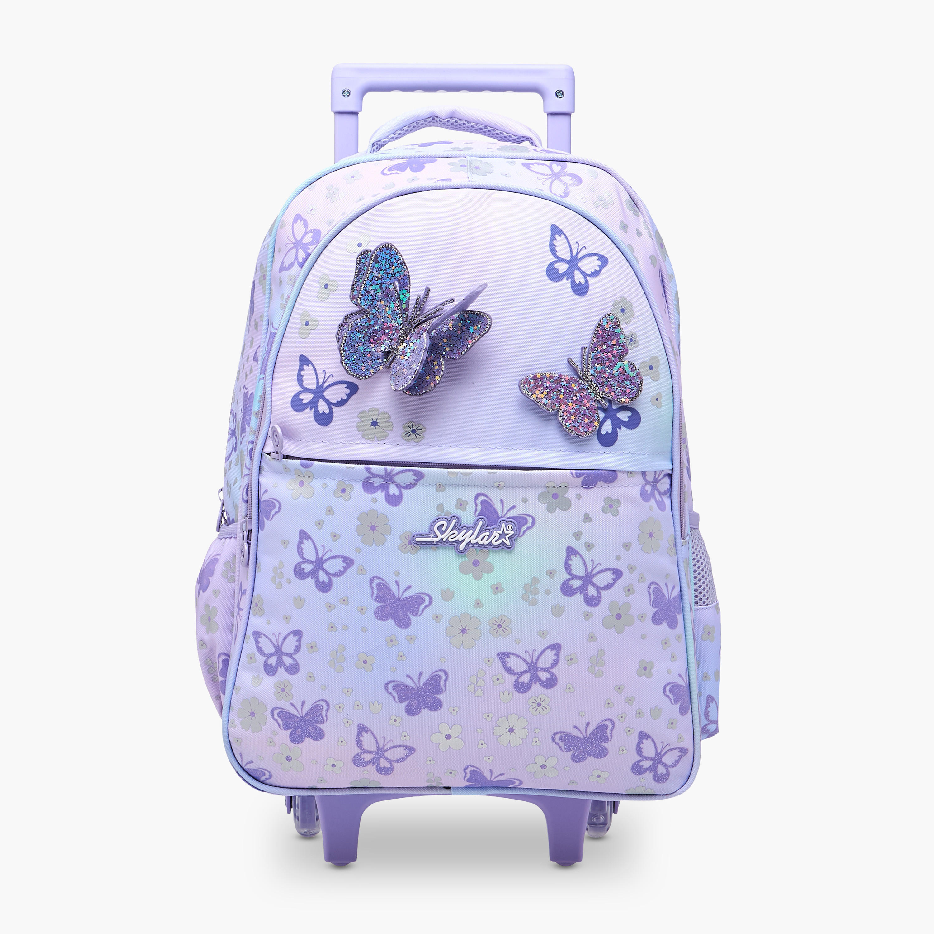شنطة ترولي للبنات 5-8 سنوات بأحزمة كتف مبطّنة وتصميم فراشة من سكايلر-school-bagsandbackpacks-trolleybags-image-1