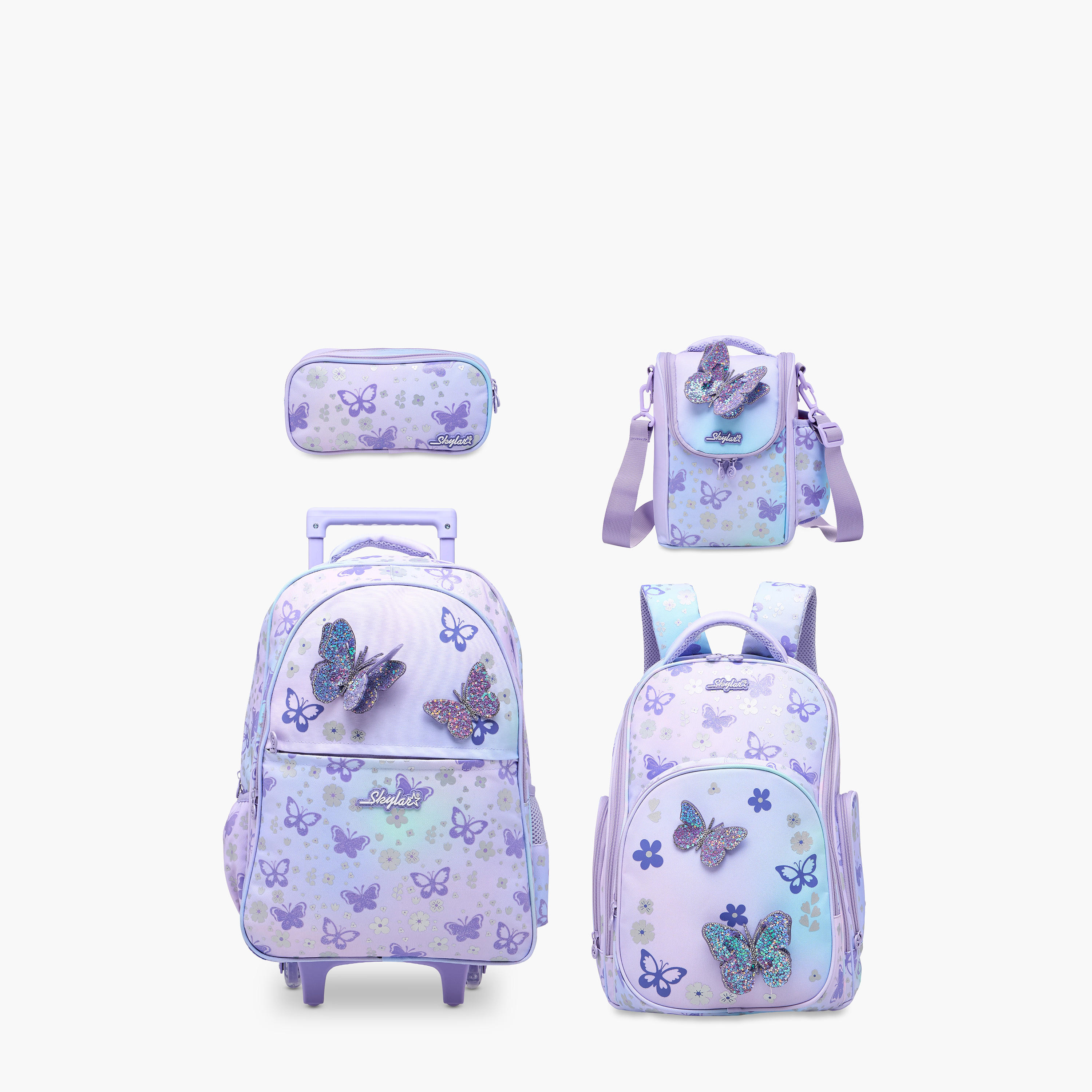 شنطة ترولي للبنات 5-8 سنوات بأحزمة كتف مبطّنة وتصميم فراشة من سكايلر-school-bagsandbackpacks-trolleybags-image-16