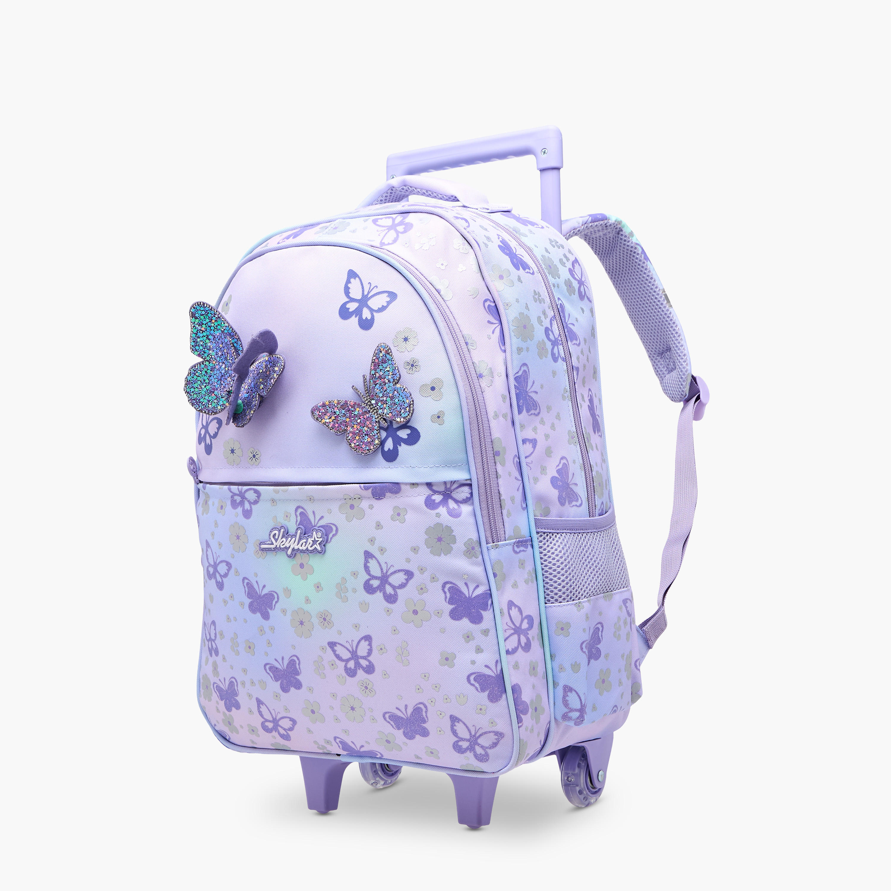 شنطة ترولي للبنات 5-8 سنوات بأحزمة كتف مبطّنة وتصميم فراشة من سكايلر-school-bagsandbackpacks-trolleybags-image-3