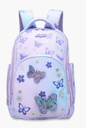 شنطة ظهر بأحزمة قابلة للتعديل وسحاب إغلاق وطبعات فراشات من سكايلار - 8x10x21 سم-school-bagsandbackpacks-image-1