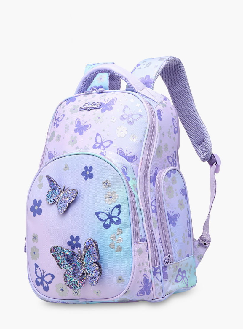 شنطة ظهر بأحزمة قابلة للتعديل وسحاب إغلاق وطبعات فراشات من سكايلار - 8x10x21 سم-school-bagsandbackpacks-backpacks-image-2
