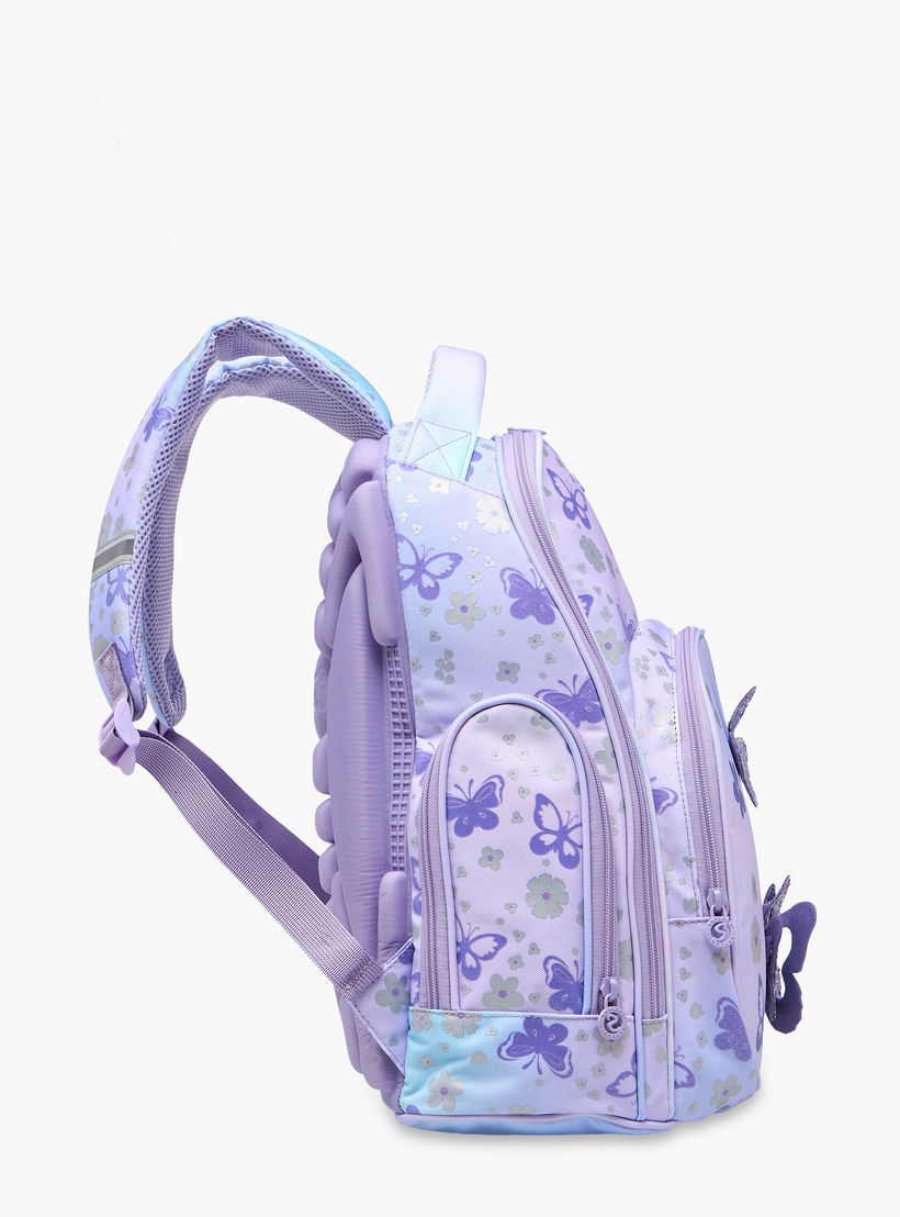 شنطة ظهر بأحزمة قابلة للتعديل وسحاب إغلاق وطبعات فراشات من سكايلار - 8x10x21 سم-school-bagsandbackpacks-backpacks-image-3