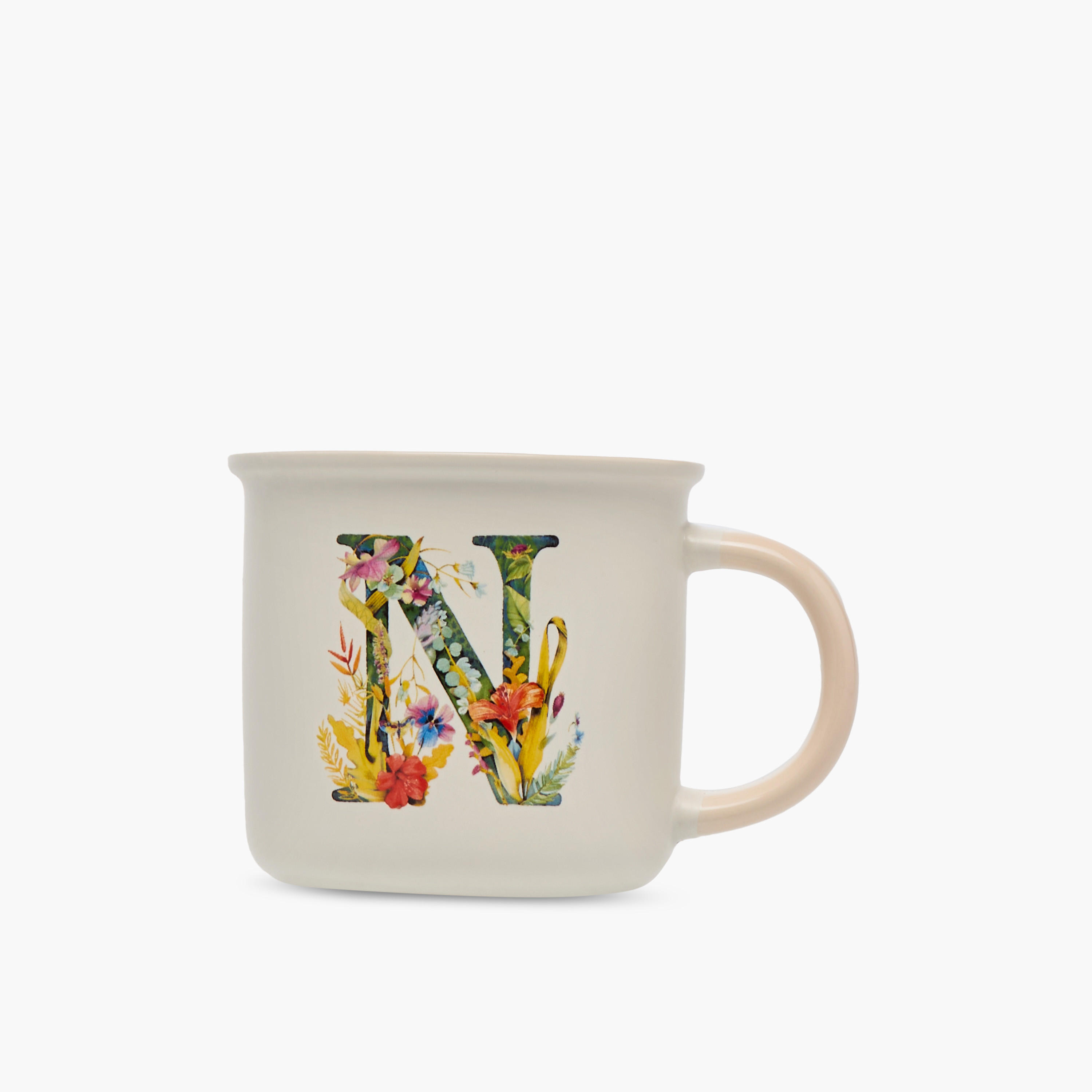 Floral Initial N Print New Bone China Mug - 355 ml-household-dining-teaandcoffee-mugsandcups-image-1