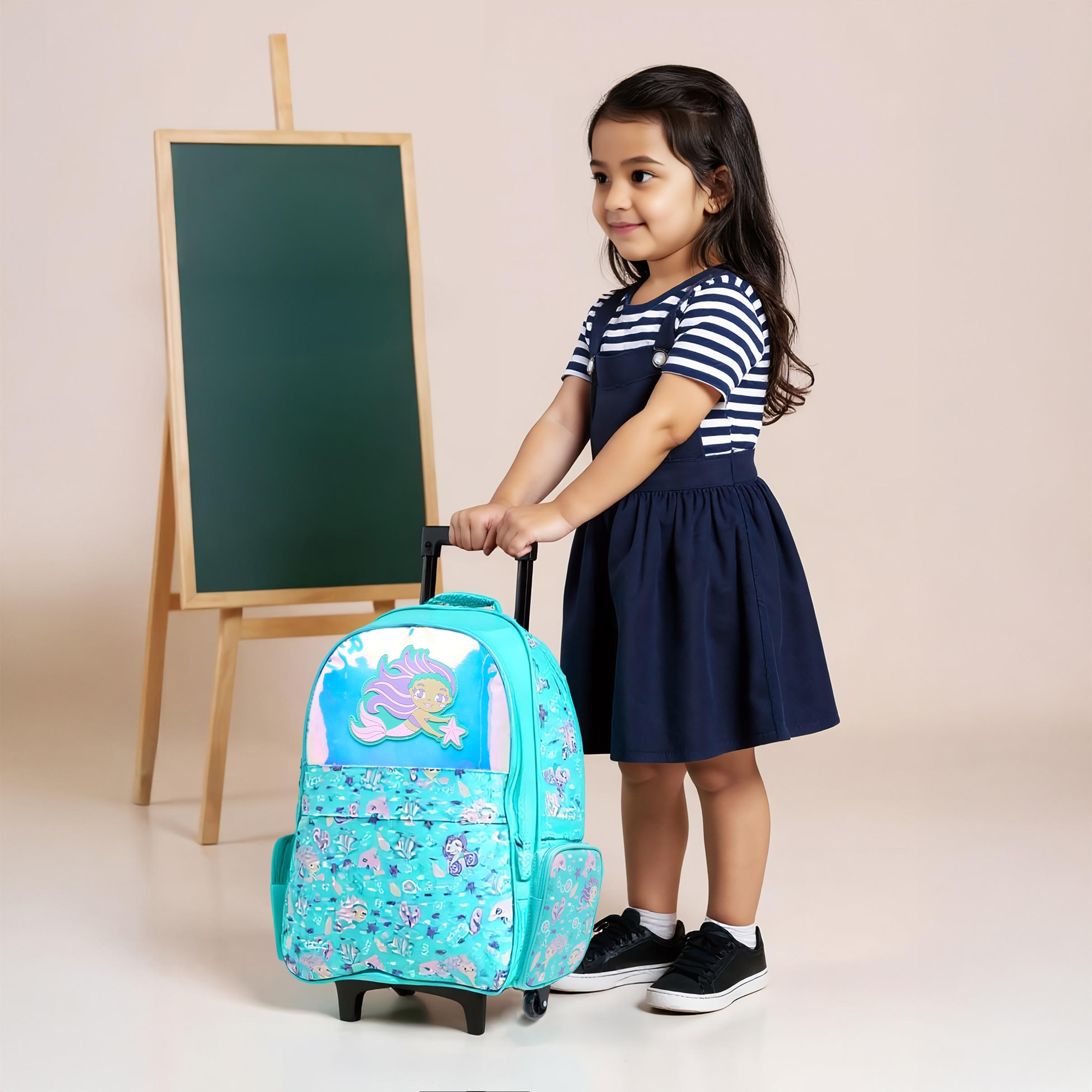 Toursun Mermaid Trolley Bag for Girls 5-8 Years with Padded Shoulder Straps -school-bagsandbackpacks-trolleybags-image-3