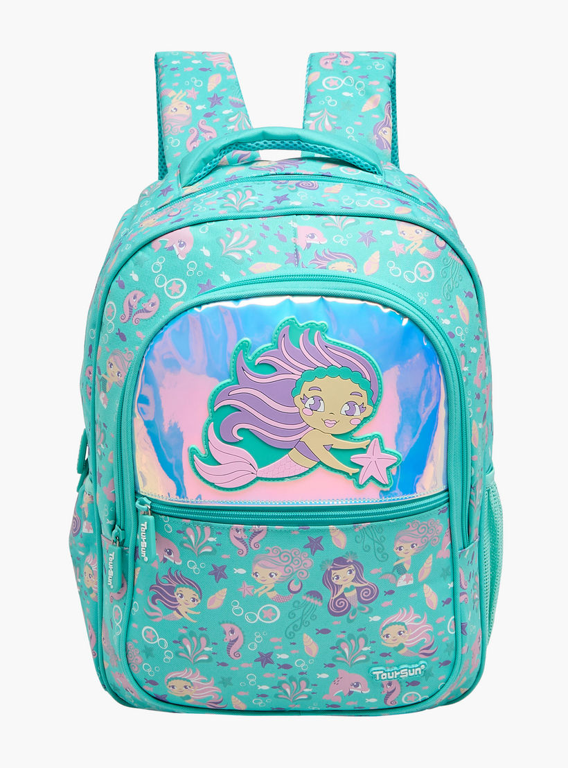 Toursun Mermaid Print Backpack with Adjustable Straps and Zip Closure - 13x30x42 cms-school-bagsandbackpacks-backpacks-image-1