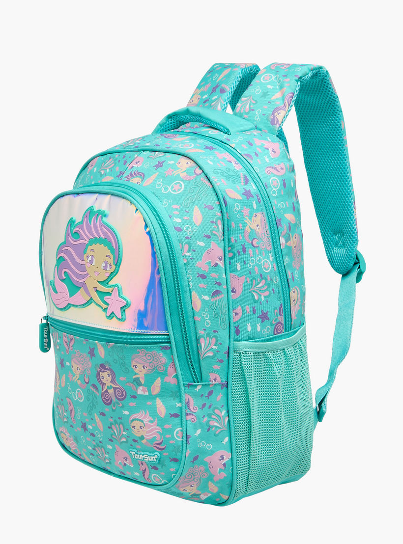 Toursun Mermaid Print Backpack with Adjustable Straps and Zip Closure - 13x30x42 cms-school-bagsandbackpacks-backpacks-image-2