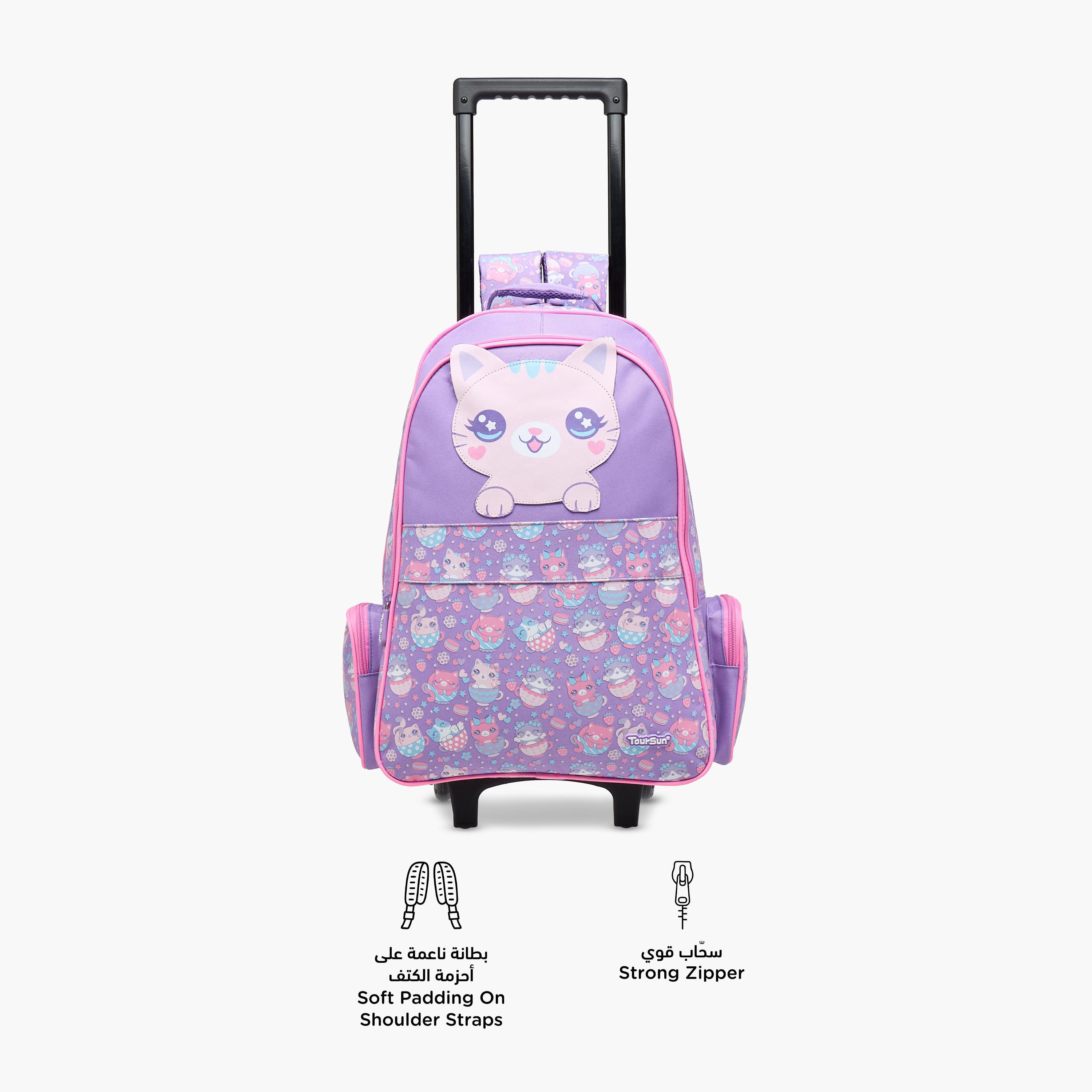 Toursun Cats Trolley Bag for Girls 5-8 Years with Padded Shoulder Straps -school-bagsandbackpacks-trolleybags-image-4