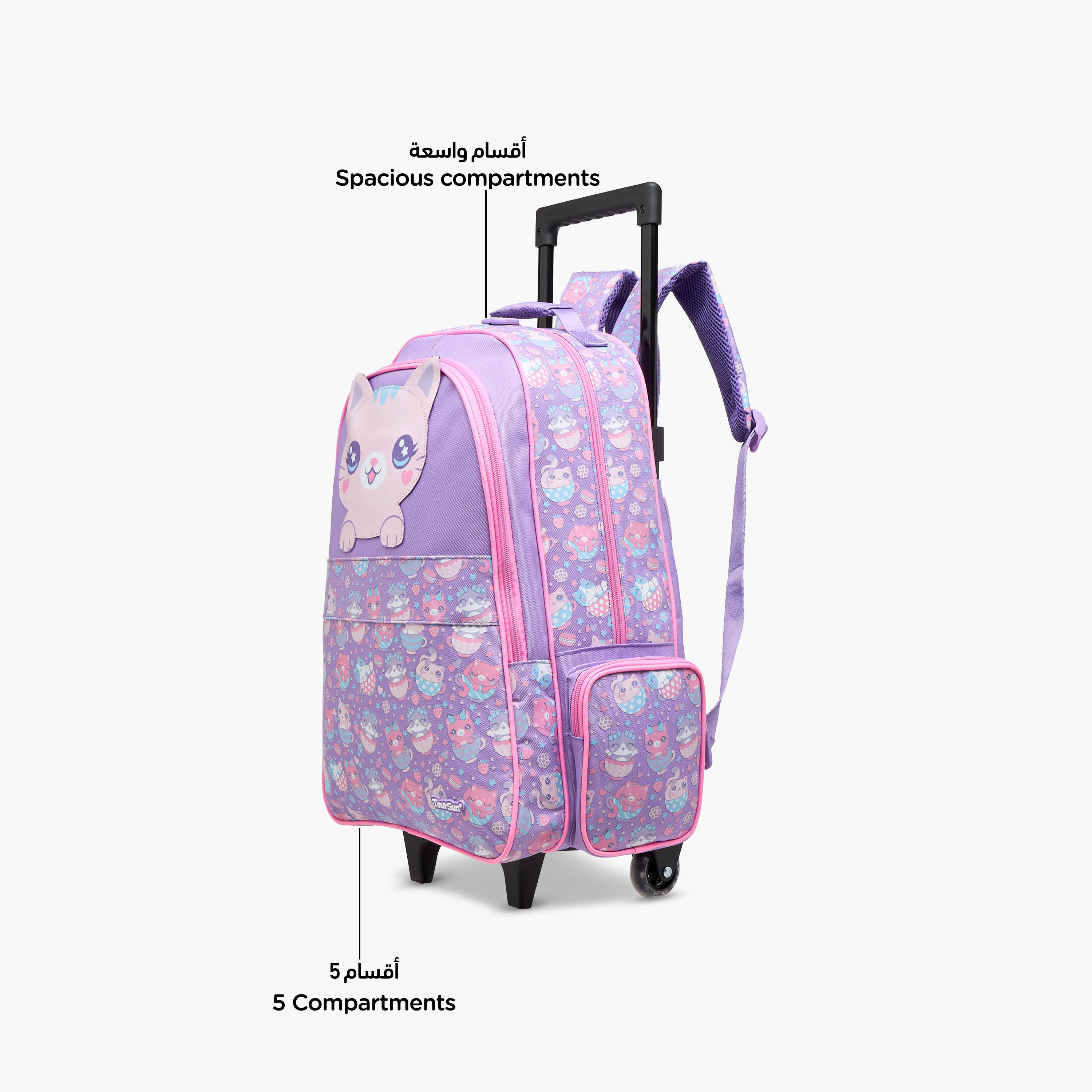 Toursun Cats Trolley Bag for Girls 5-8 Years with Padded Shoulder Straps -school-bagsandbackpacks-trolleybags-image-6