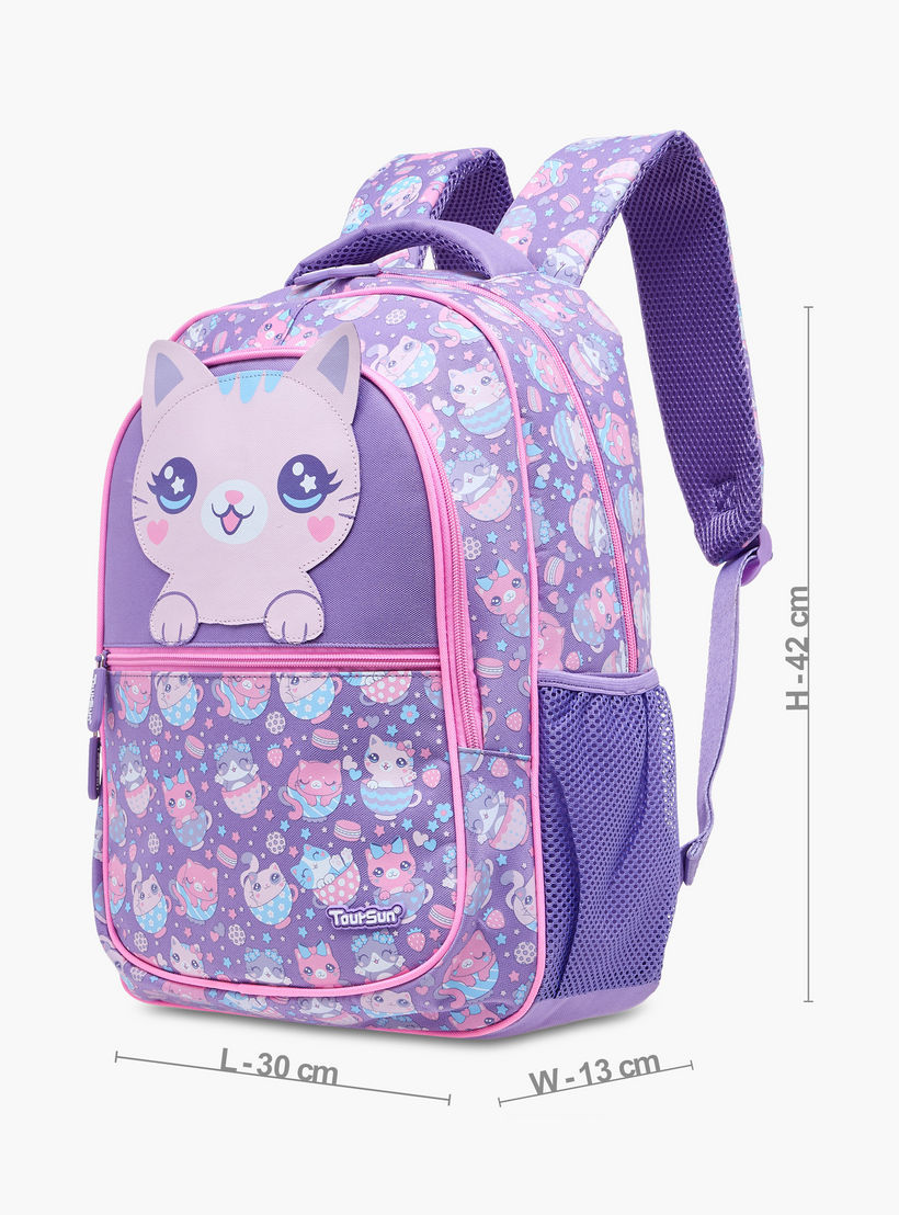 Toursun Cat Print Backpack with Adjustable Shoulder Straps and Zip Closure - 30x13x42 cms-school-bagsandbackpacks-backpacks-image-2