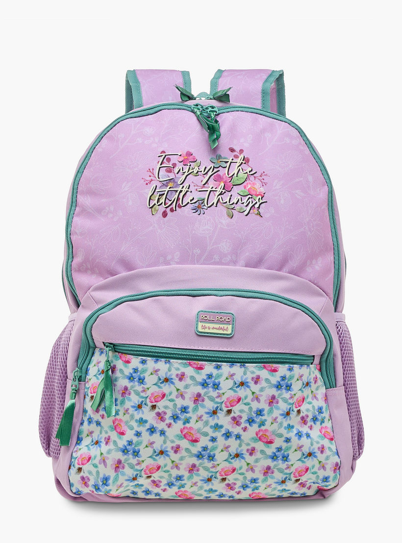 Roll Road Floral Print Backpack with Adjustable Shoulder Straps and Zip Closure - 33x46x17 cms-school-bagsandbackpacks-backpacks-image-1