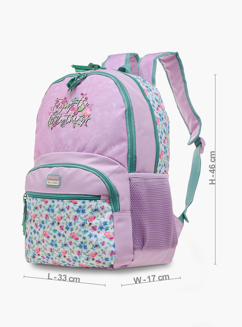 Roll Road Floral Print Backpack with Adjustable Shoulder Straps and Zip Closure - 33x46x17 cms-school-bagsandbackpacks-backpacks-image-2