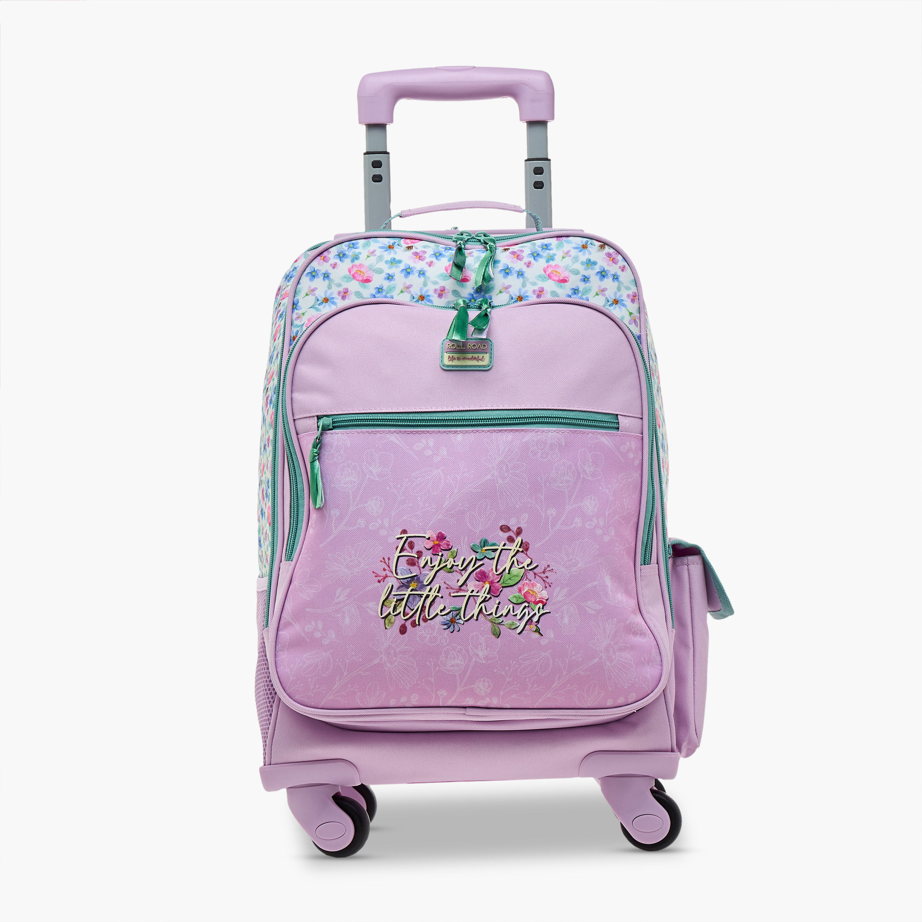 Roll Road Floral Trolley Bag for Girls 8-13 Years with Retractable Handle -school-bagsandbackpacks-trolleybags-image-1
