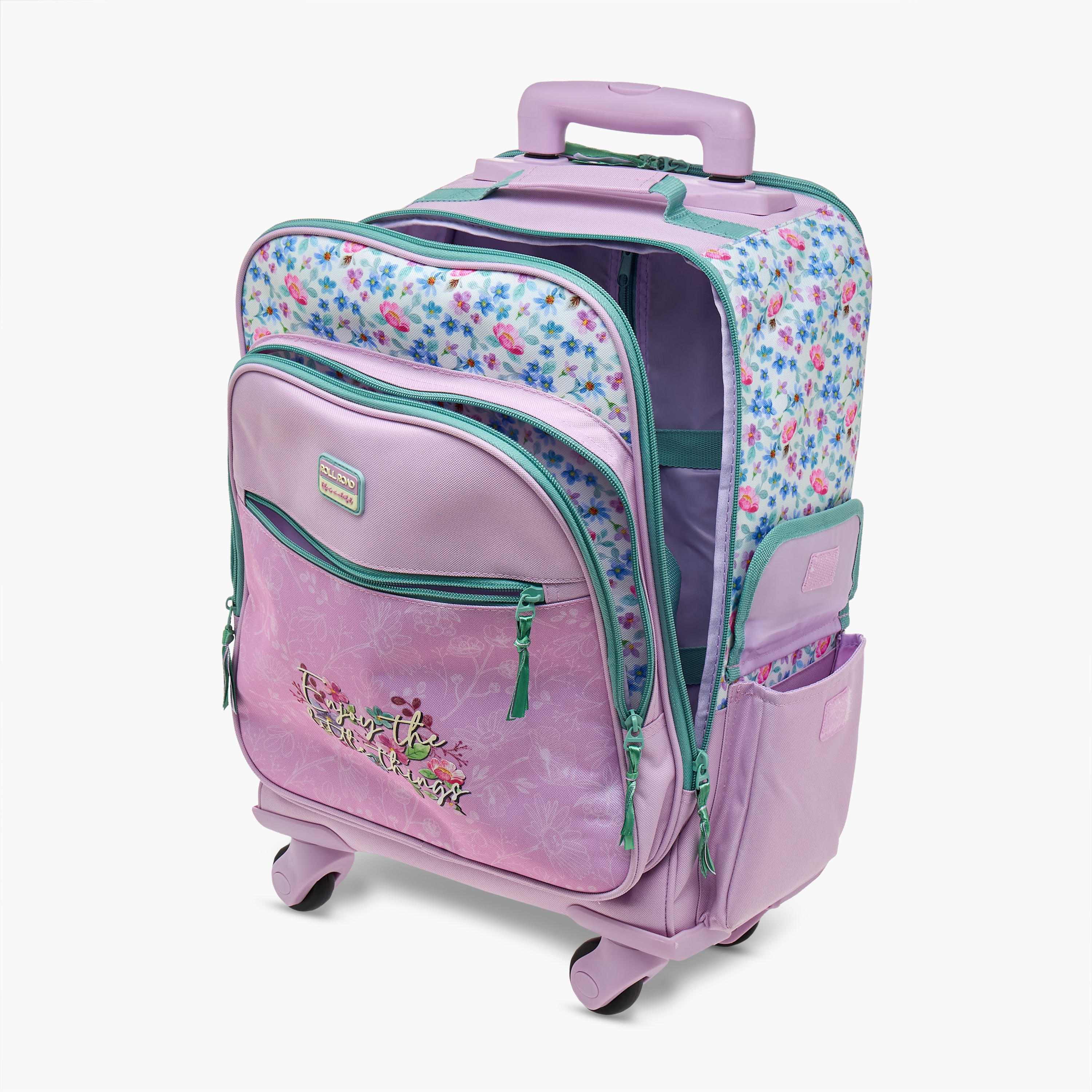 شنطة ترولي للبنات 8-13 سنة بمقبض قابل للسحب وتصميم زهري من رول رود-school-bagsandbackpacks-trolleybags-image-13
