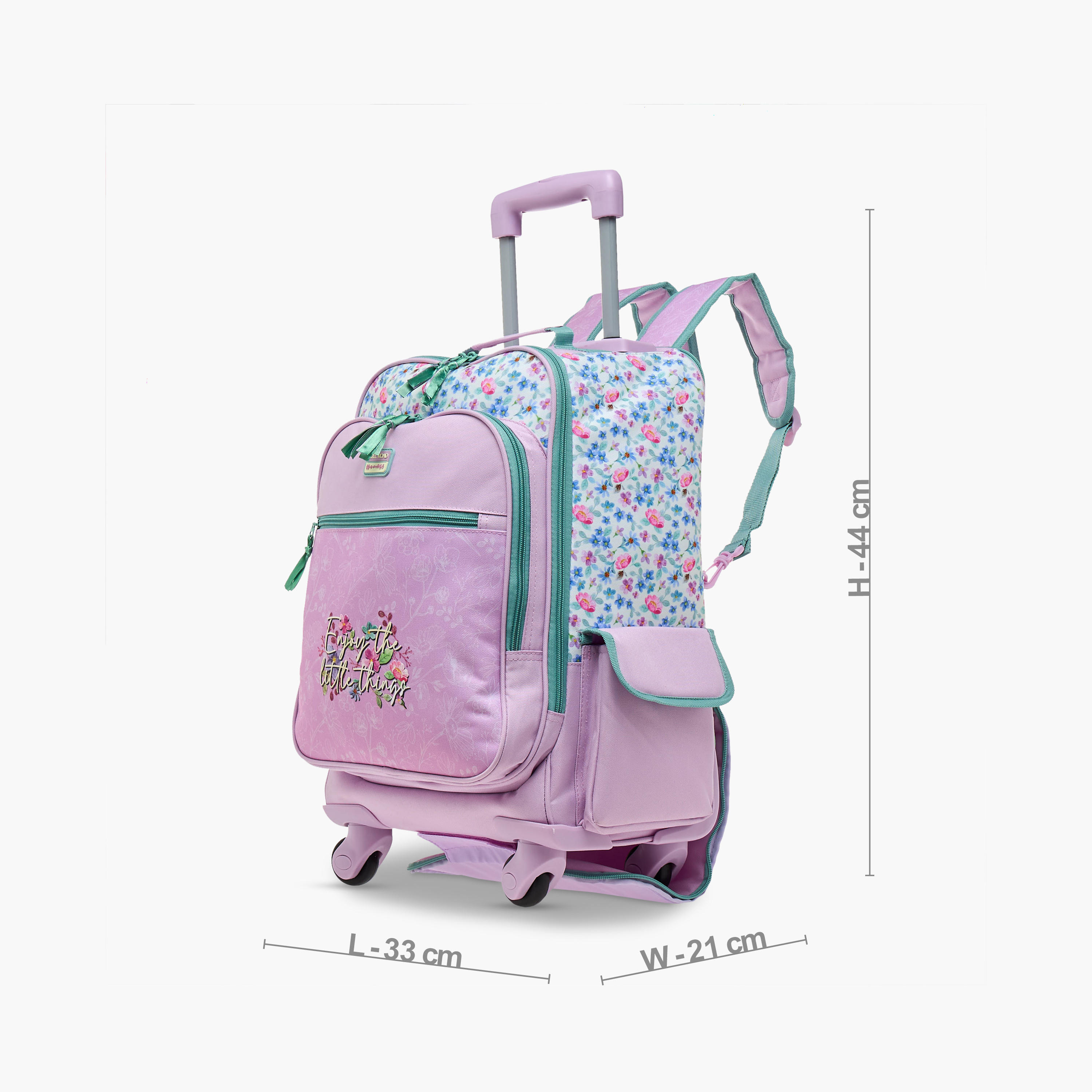 Roll Road Floral Trolley Bag for Girls 8-13 Years with Retractable Handle -school-bagsandbackpacks-trolleybags-image-2
